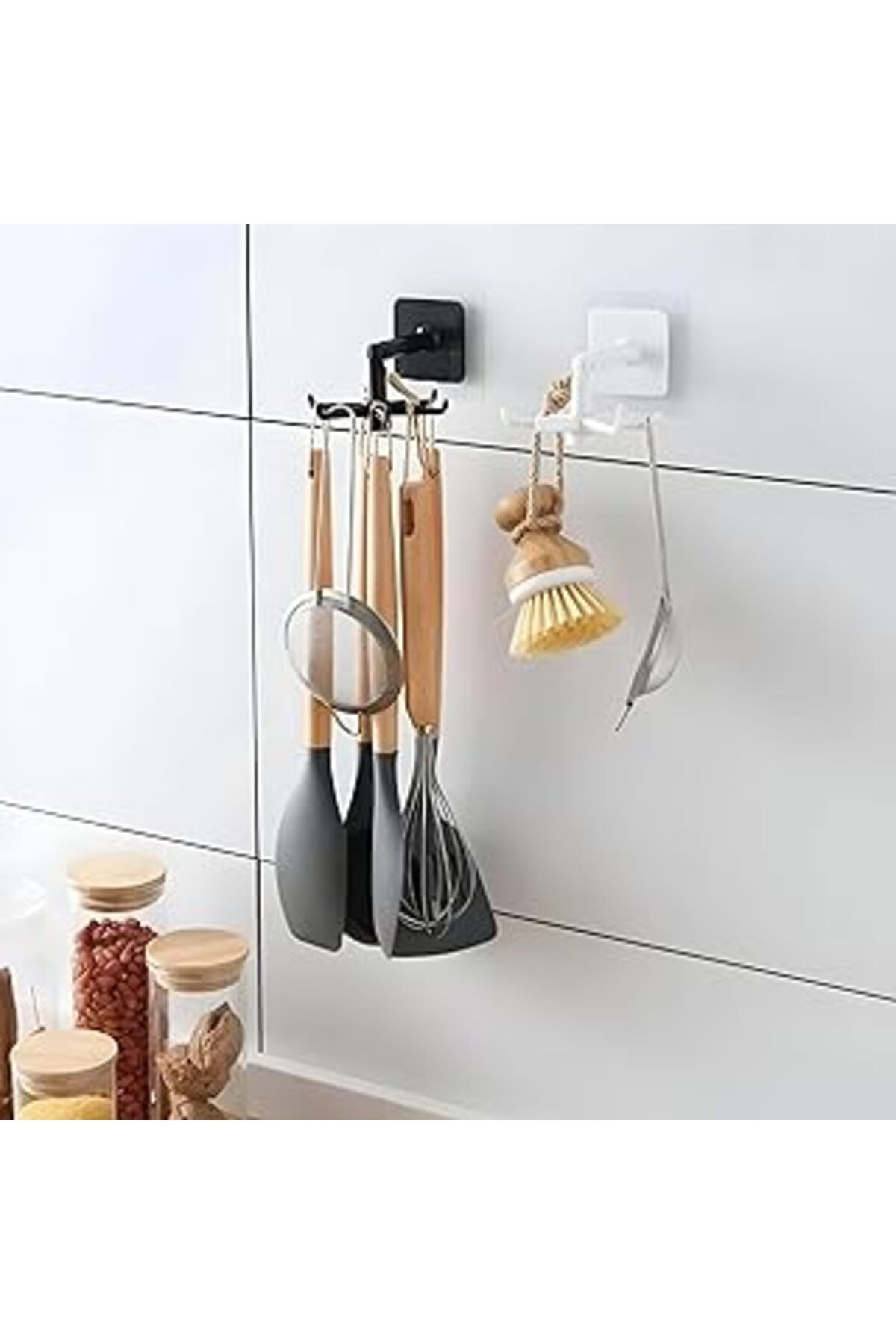 Roses Store 1 Adet 6 Kancalı 360° Döner Yapıştırmalı Askılık - Mutfak Ve Banyo Organizeri, Kepçe, Havlu, Lif As