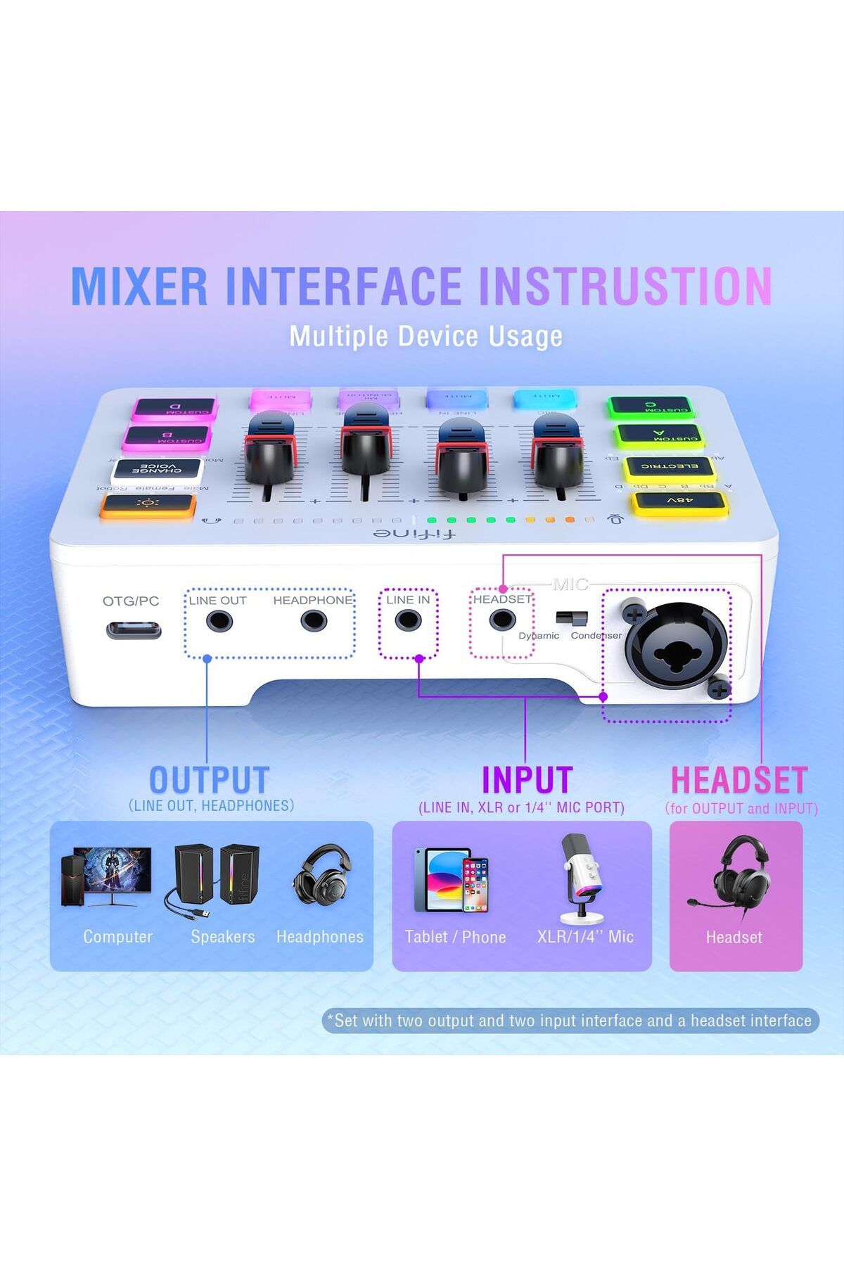 Fifine-Gaming Equipment Bundle, XLR/USB Streaming Dynamic Microphone with Audio Mixer Set, Podcast R 9