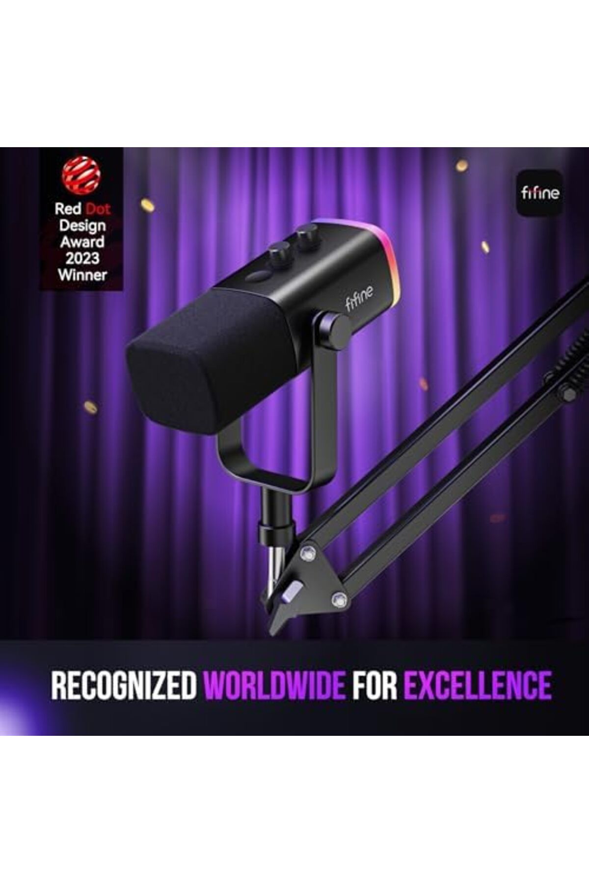 Fifine-XLR/USB Gaming Microphone Set, Dynamic PC Mic for Streaming Podcasting, Computer RGB Mic Kit 3