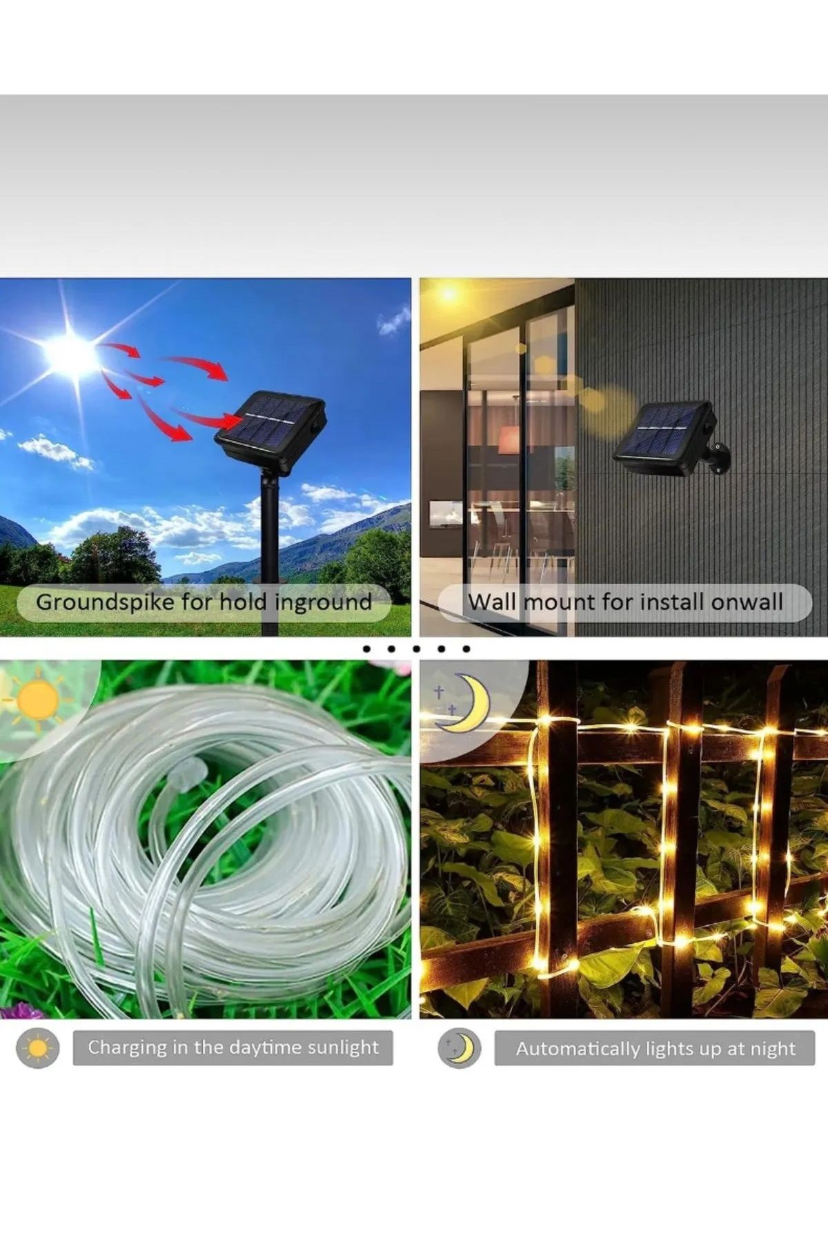 Bivopazar Güneş Enerjili Led - Hortum Kaplamalı Gün Işığı LED Aydınlatma 10 mt - Bahçe Aydınlatması