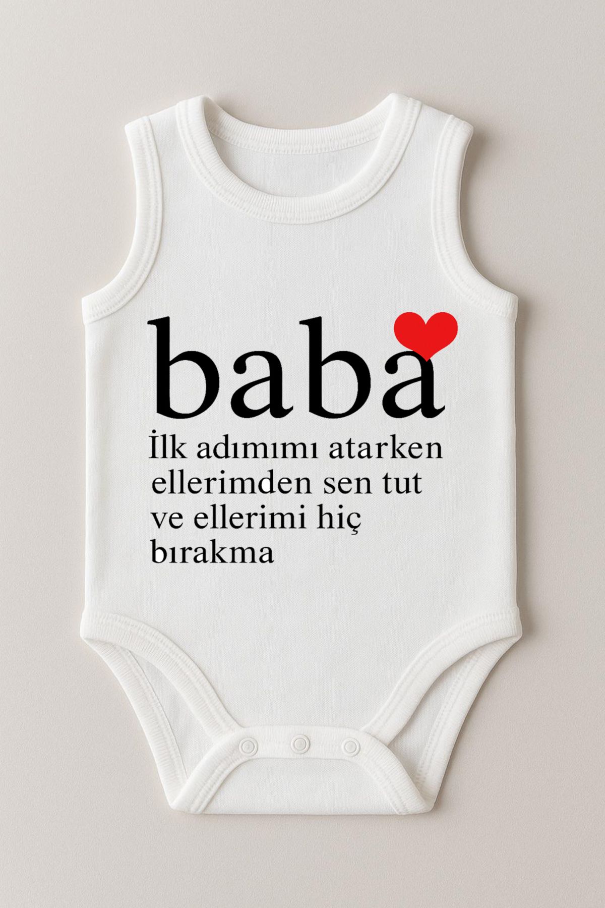 Minou Wear Baba Yazı Baskılı %100 Pamuklu Kolsuz Çıtçıtlı Bebek Zıbını