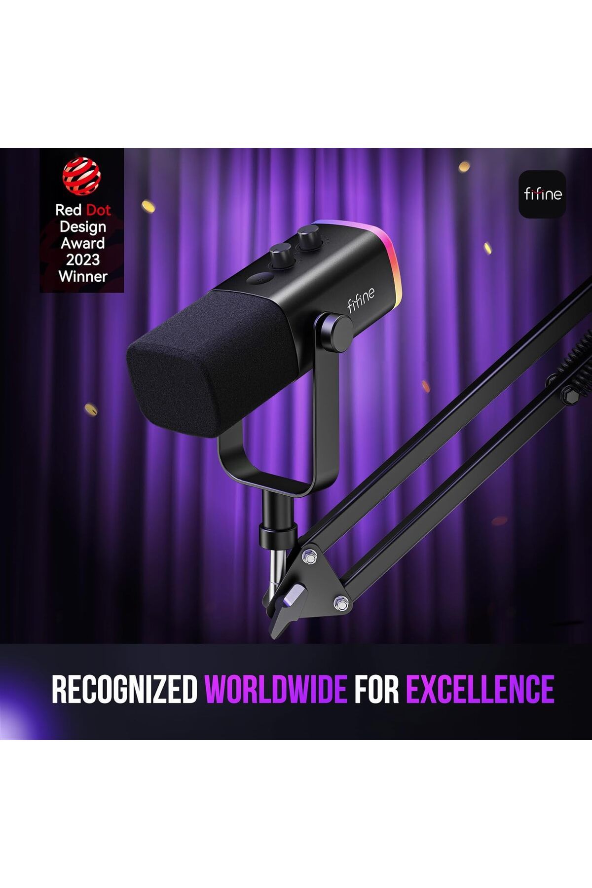 Fifine-XLR/USB Gaming Microphone Set, Dynamic PC Mic for Streaming Podcasting, Computer RGB Mic Kit 2