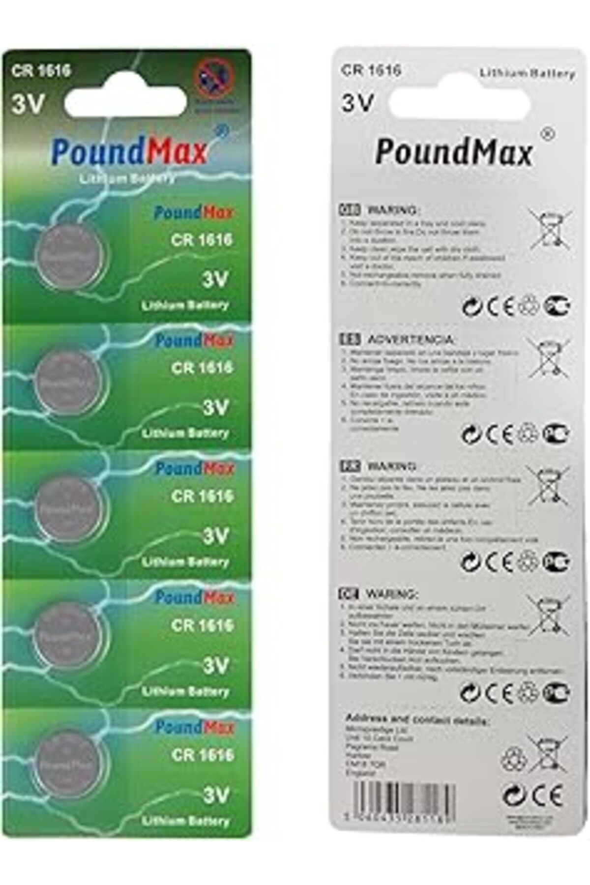 Pazarcan Poundmax 1616 Dl1616 3V Lityum Düğmeli Piller (5'Li Paket)