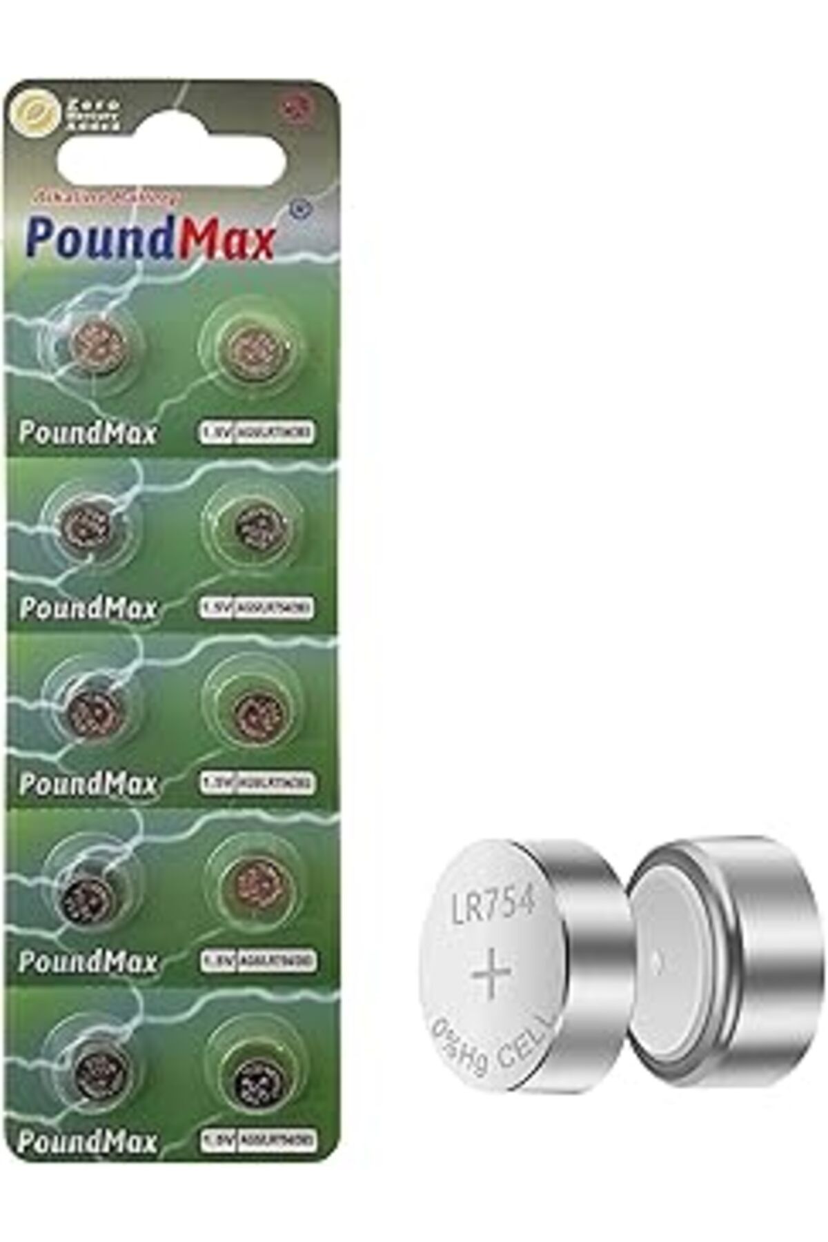 Qedii 10X Ag5 (Lr754, 393) 1,5V - Poundmax Alkalin Düğme Pil | 1X 10'Lu Paket