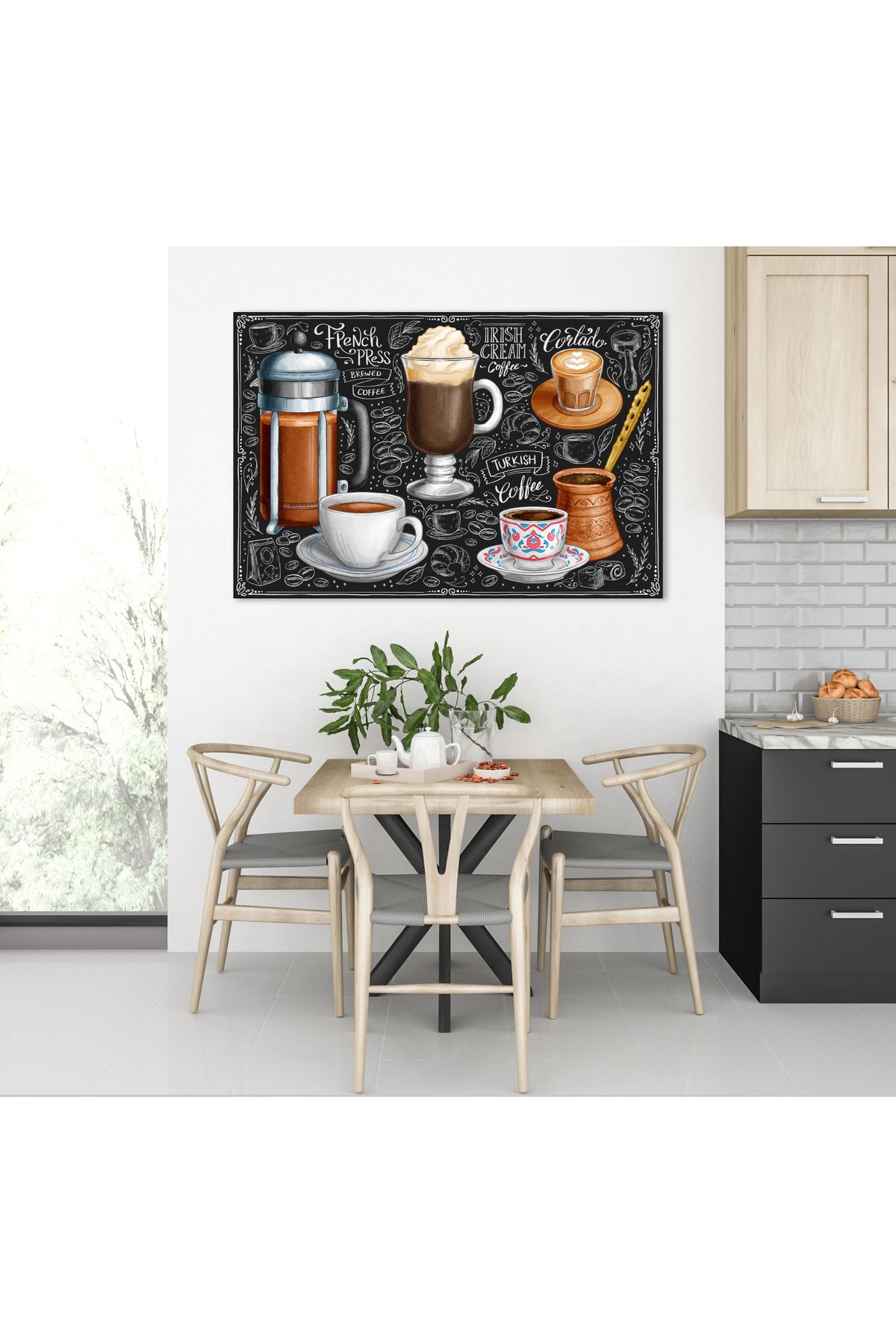 AllureArtDesign Kahve Köşesi Tablo, Kahve Çeşitleri Kanvas Tablo, Coffee Bar Tablo