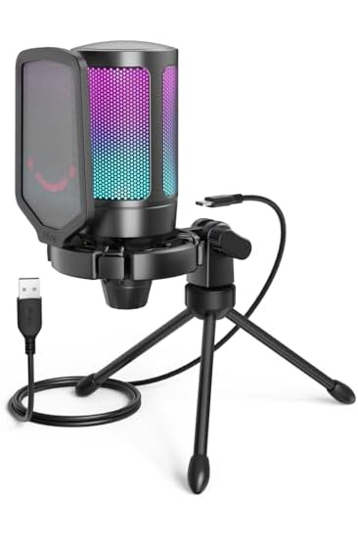 Fifine-Gaming USB Microphone for PC PS5, Condenser Mic with Quick Mute, RGB Indicator, Tripod Stand, 2
