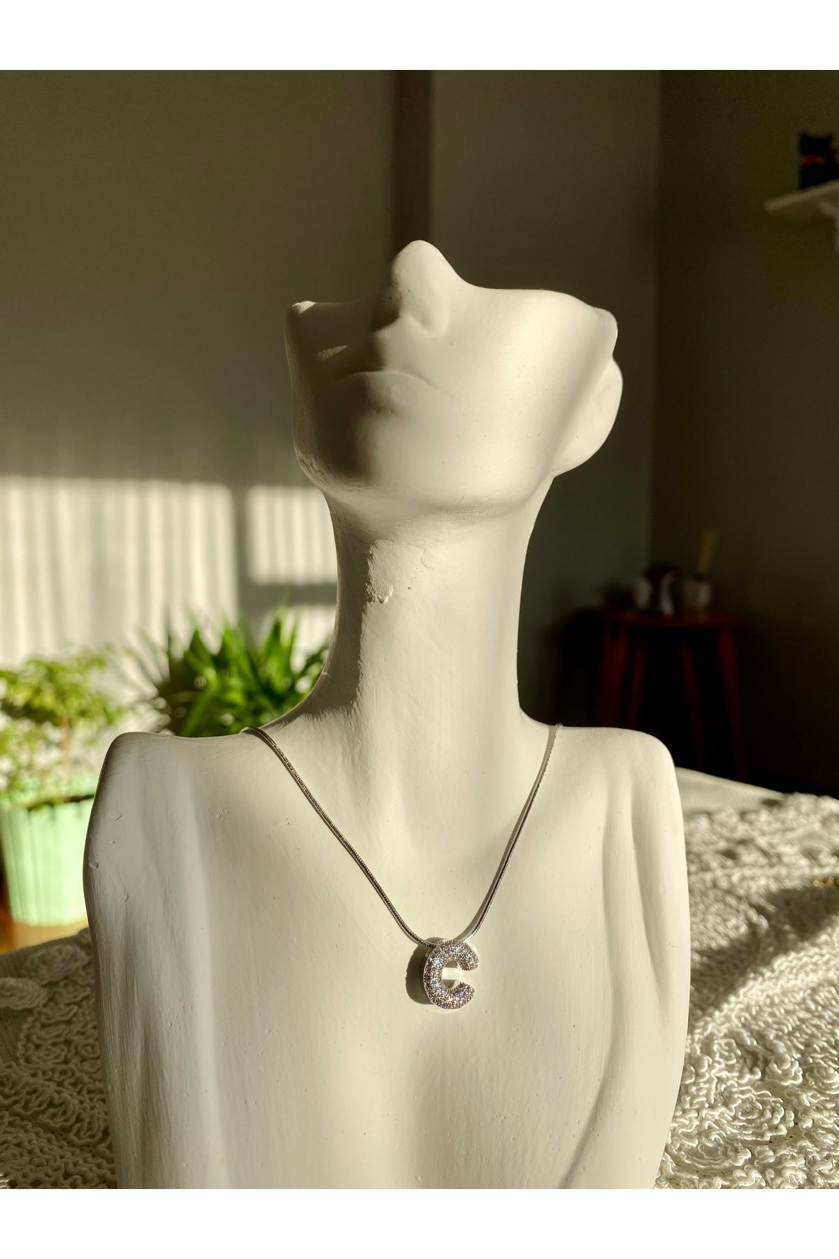 Nida Collection ÇELİK ZİRKON TAŞLI SİLVER HARF KOLYE (C)