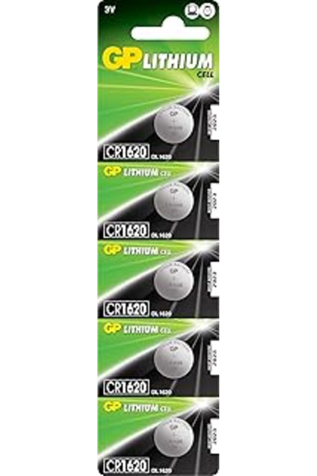 Qedii Gp B Atteries Cr1620 1620 Boy Lityum Düğme Pil, 3 Volt, 5'Li Kart, Gri