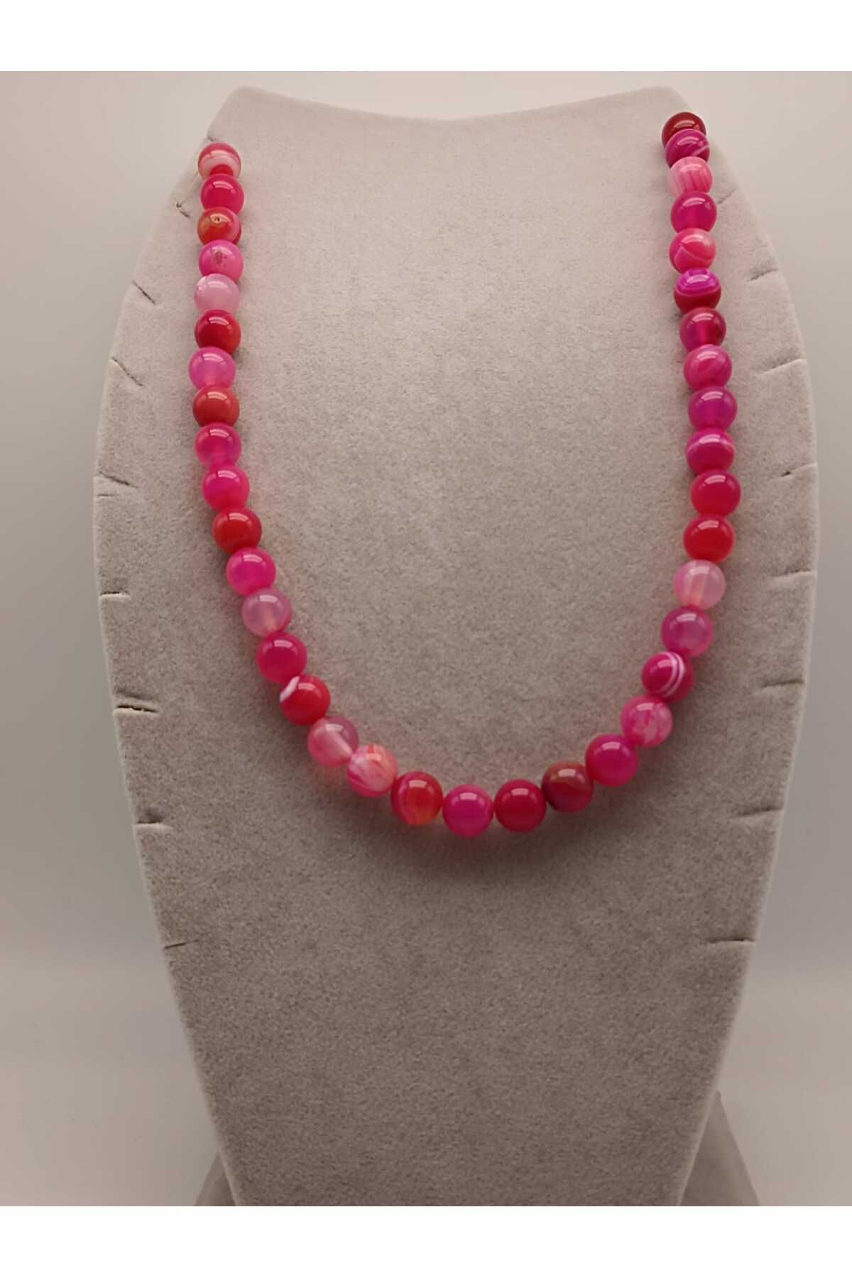 TLSMACCESORIES PEMBE AKİK DOĞAL TAŞ KOLYE