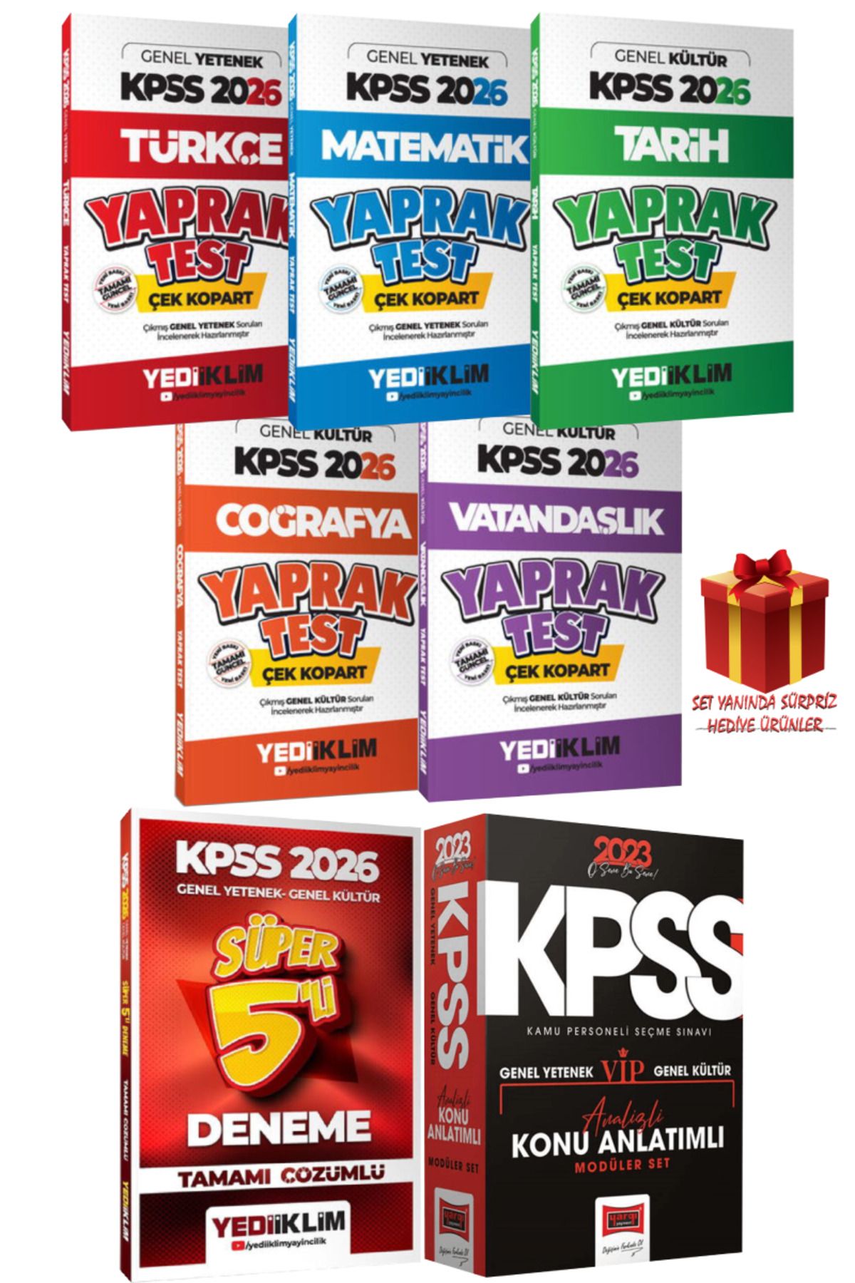 Yediiklim Yayınları KPSS 2026 Türkçe Matematik Tarih Coğrafya Vatandaşlık Yaprak Test+ Süper 5'li Deneme+ Konu Anlatımlı
