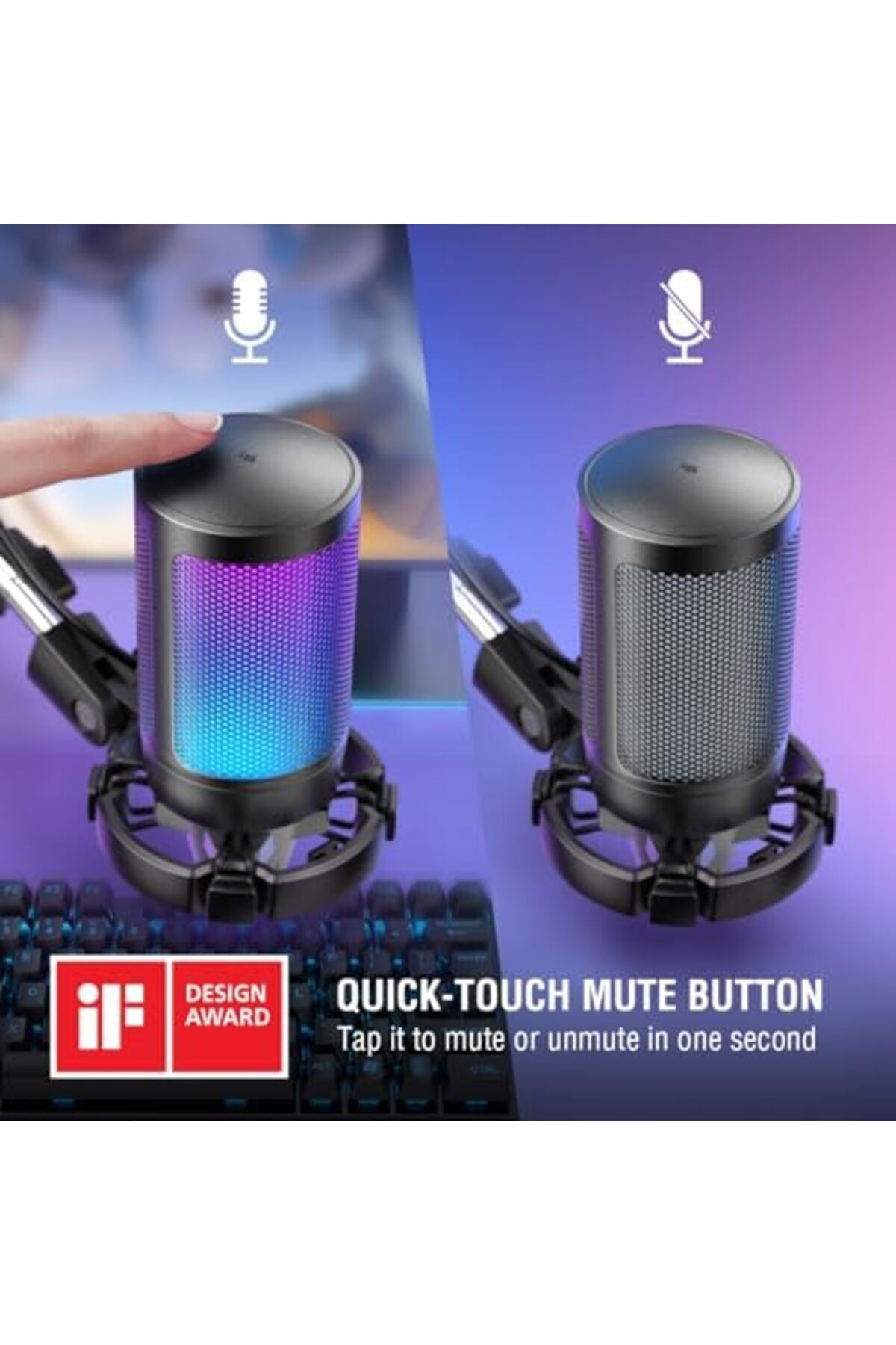 Shopi-FIFINE Gaming PC USB Microphone, Podcast Condenser Mic with Boom Arm, Pop Filter, Mute Button for St 6