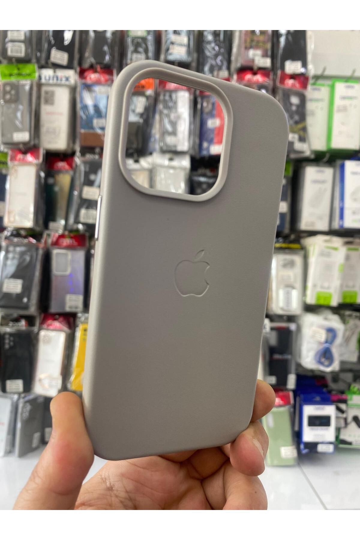 Soffany İPHONE 14 PRO UYUMLU GİZLİ MAGSAFE ANİMASYONLU DERİ İÇİ KADİFE KILIF GRİ
