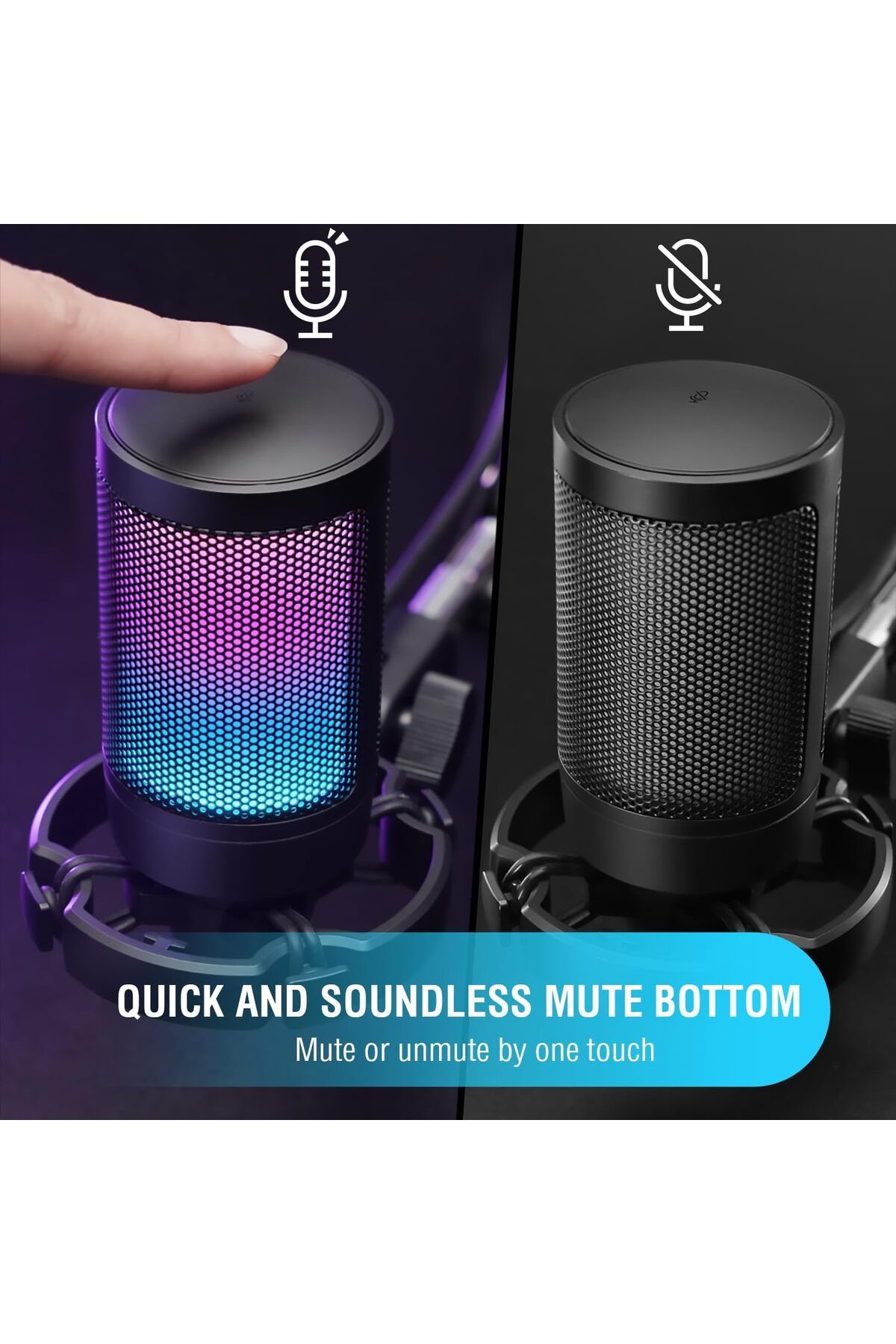 Fifine-Gaming USB Microphone for PC PS5, Condenser Mic with Quick Mute, RGB Indicator, Tripod Stand, 7