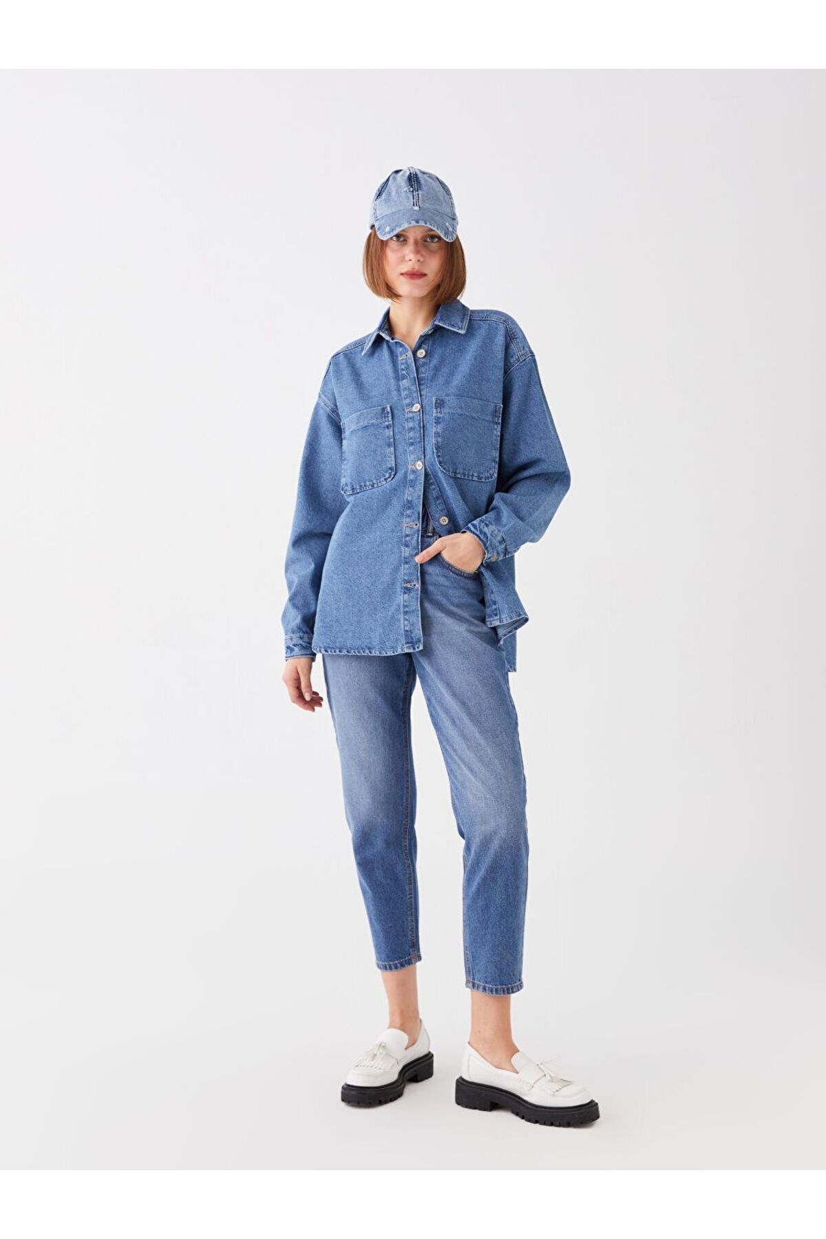 LC Waikiki Indigo Beli Lastikli Slouchy Fit Kadın Jean Pantolon
