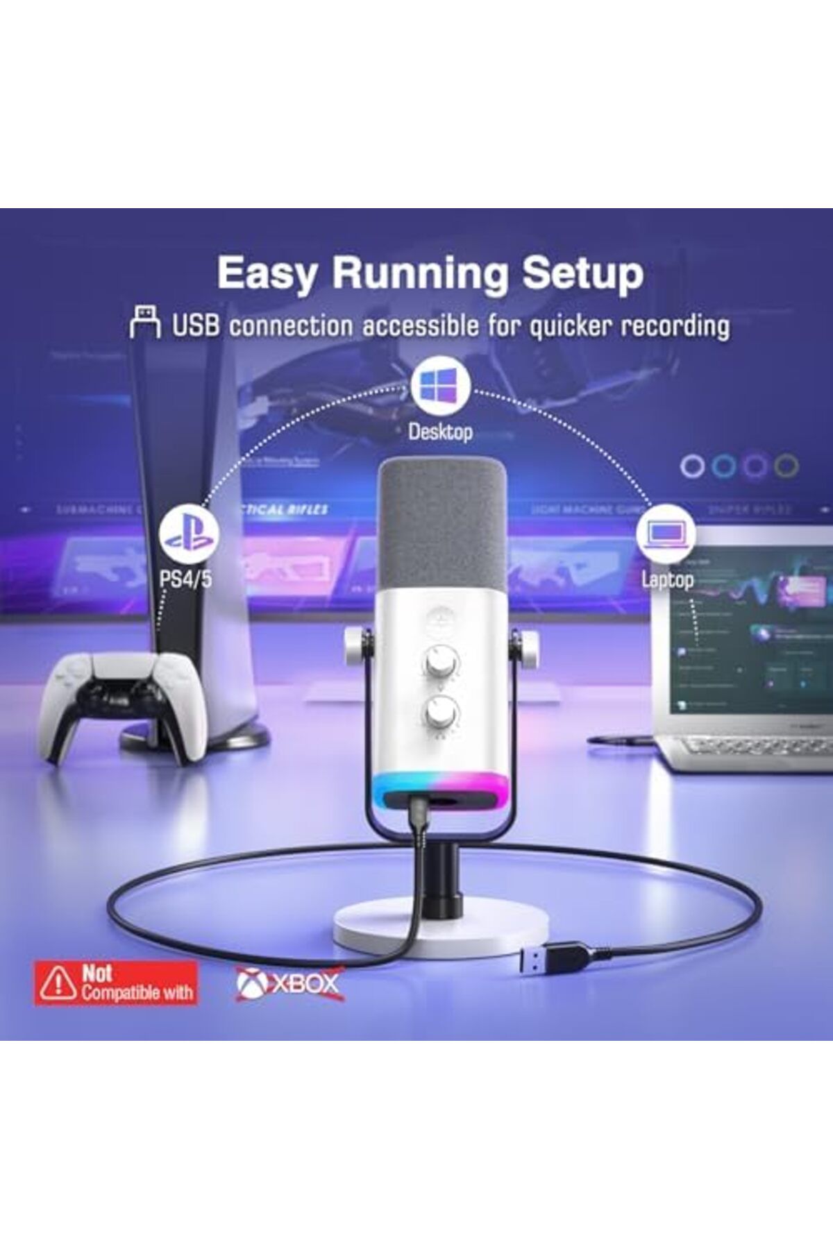 Fifine-ميكروفون ألعاب XLR/USB لبث البودكاست، ميكروفون RGB للكمبيوتر الشخصي، مع مقبض كسب، كتم الصوت 6