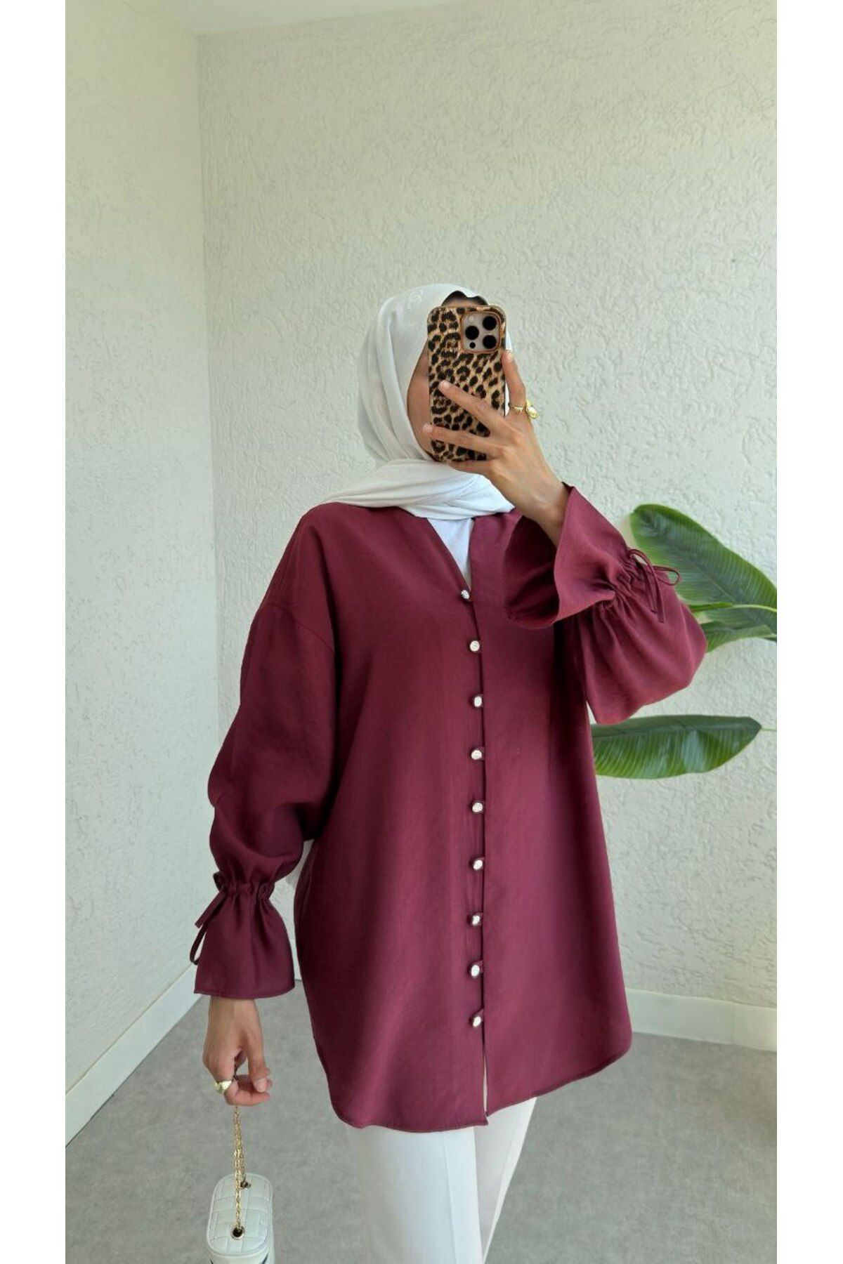 BisuModa KOLLARI FIRFIR VE BAĞLAMA DETAYLI MODAL KUMAŞ GÖMLEK