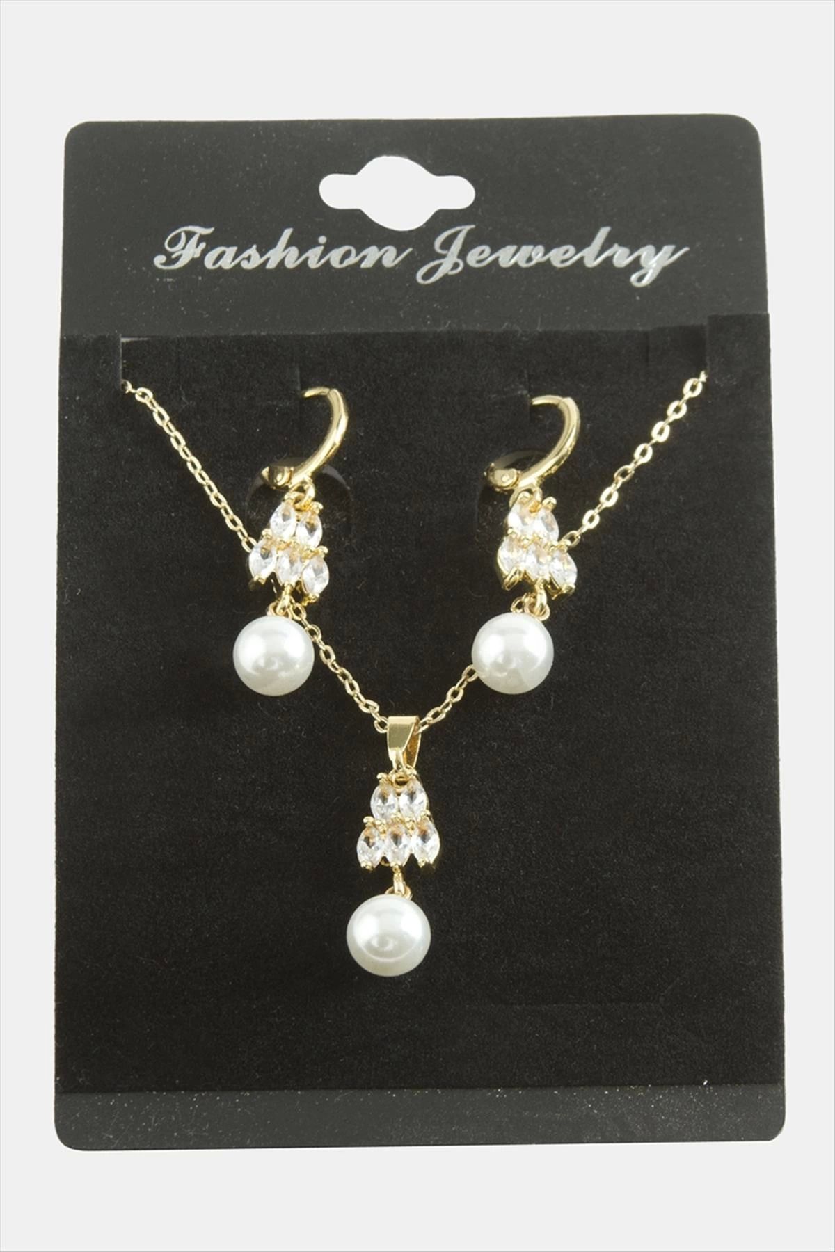 Modafiks Kalp İnci Zirkon Taşlı Set Kolye