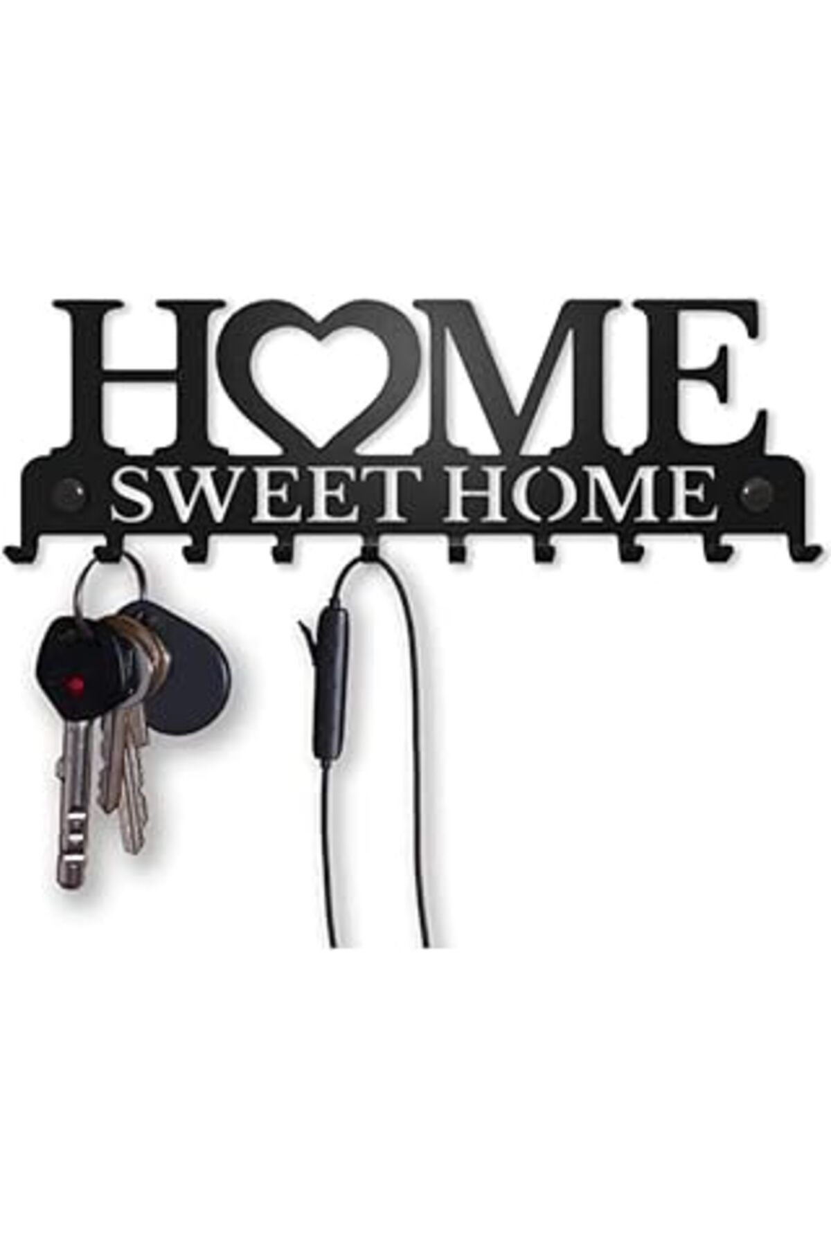 Roses Store You Bella Home Home Yazı Desenli Dekoratif Metal Askılık, Anahtarlık, Çantalık, Duvar Tipi Siyah (H