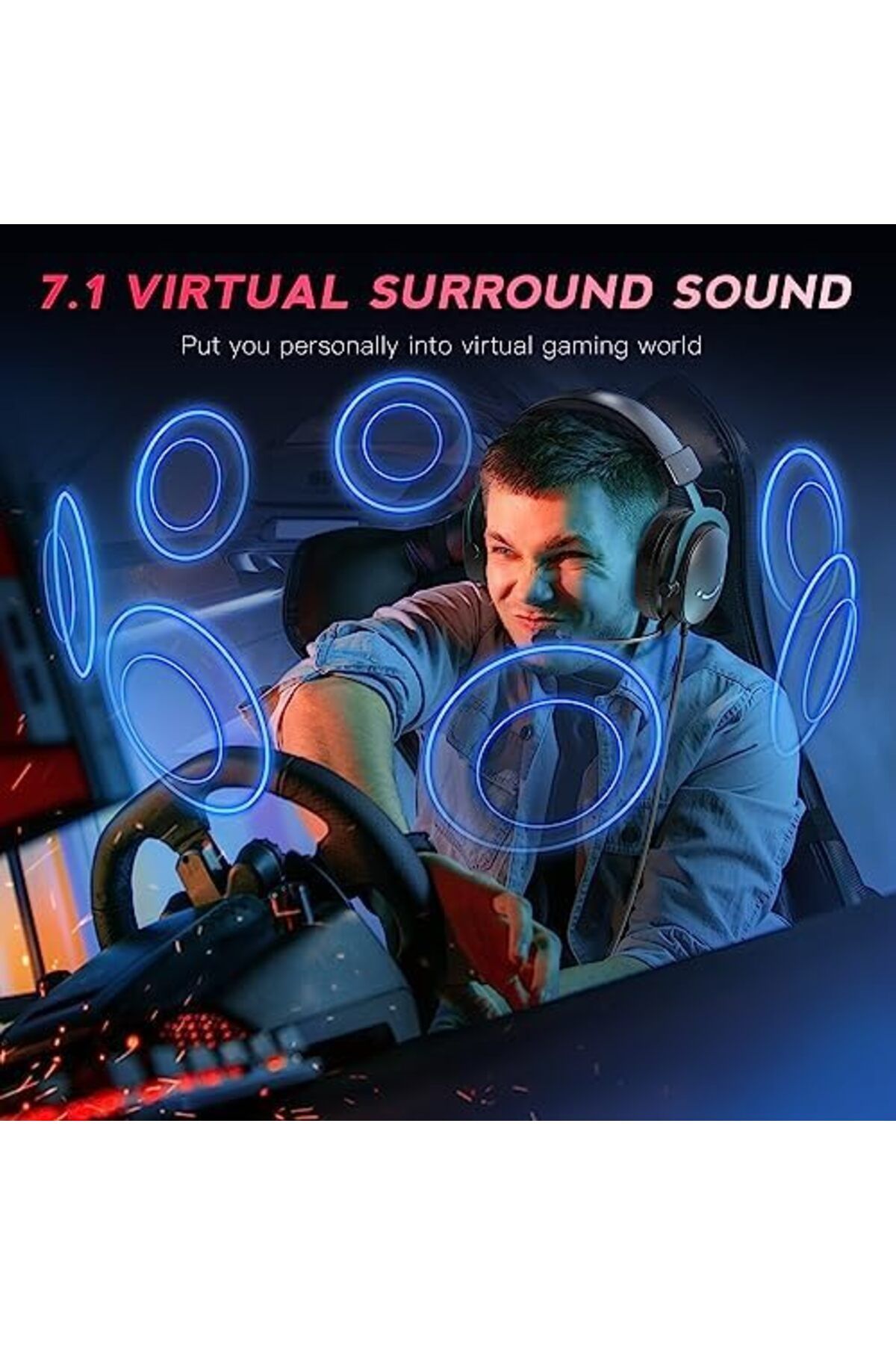 Fifine-PC Gaming Headset, USB Headset with 7.1 Surround Sound, Detachable Microphone, Control Box, 3 6