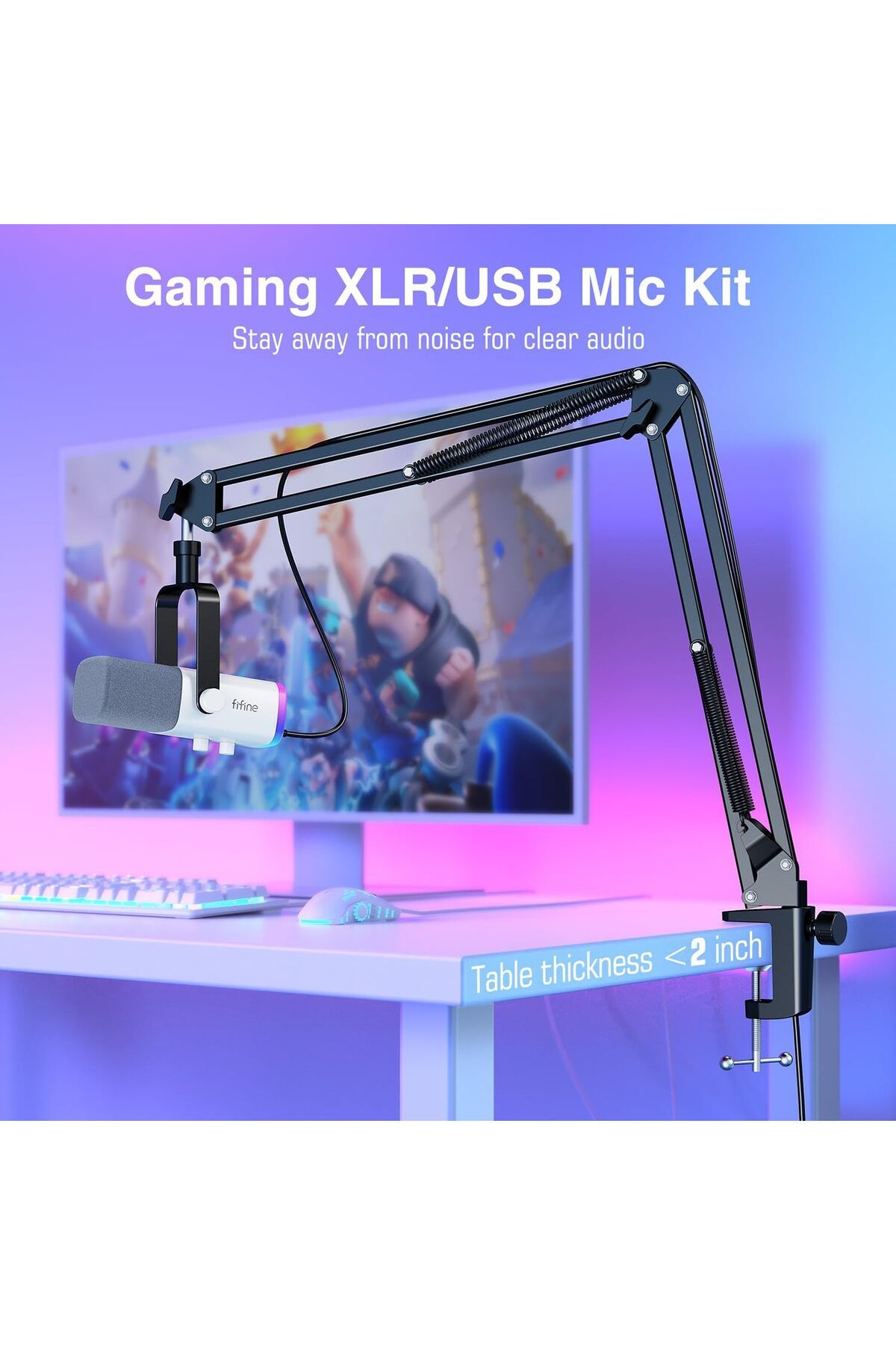 Fifine-Gaming XLR/USB Microphone Kit, Streaming Dynamic Microphone Set for PC/PS5, Computer Mic for 3