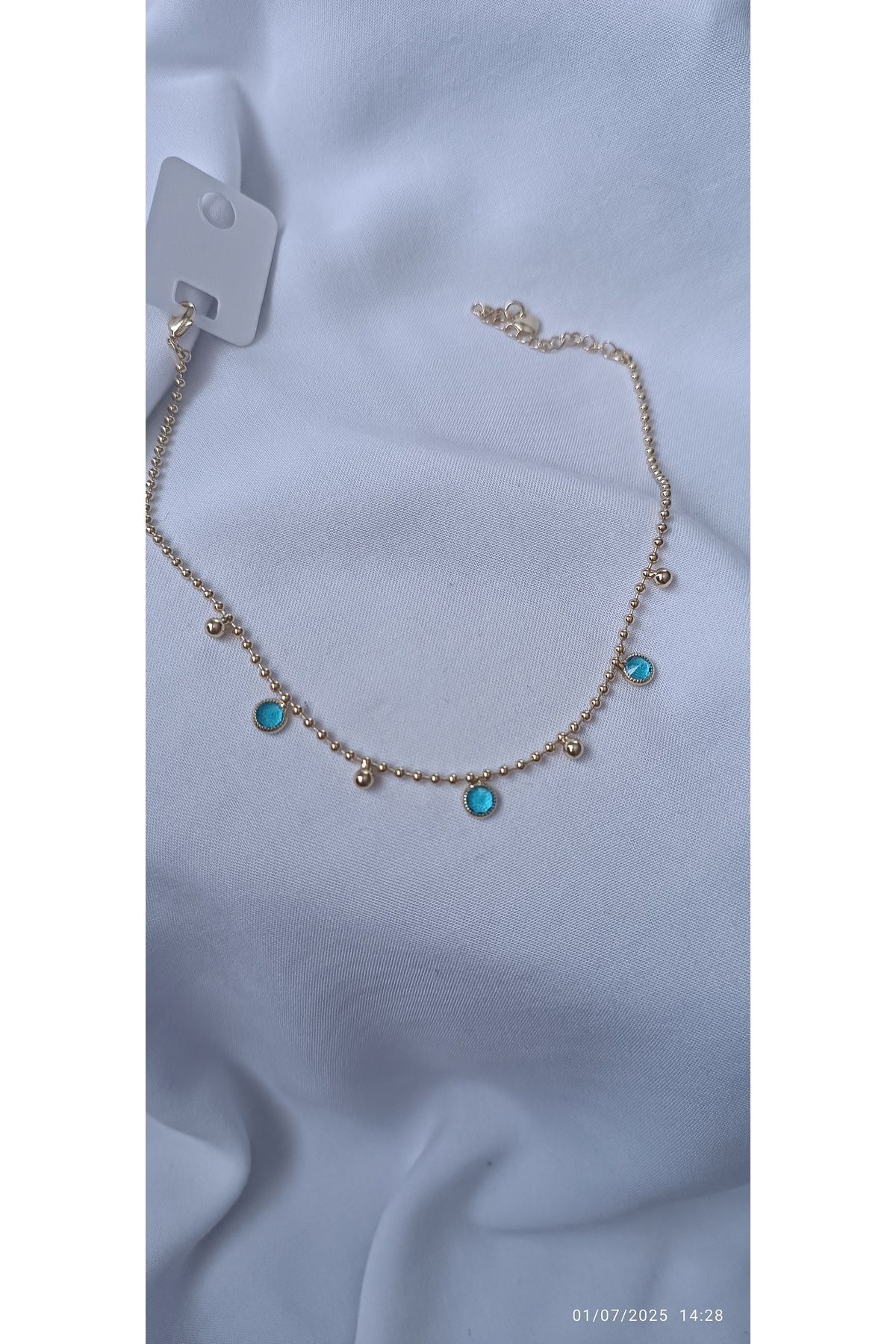 ARİ TAKI Dorikali Gold&mavi taşlı çelik halhal