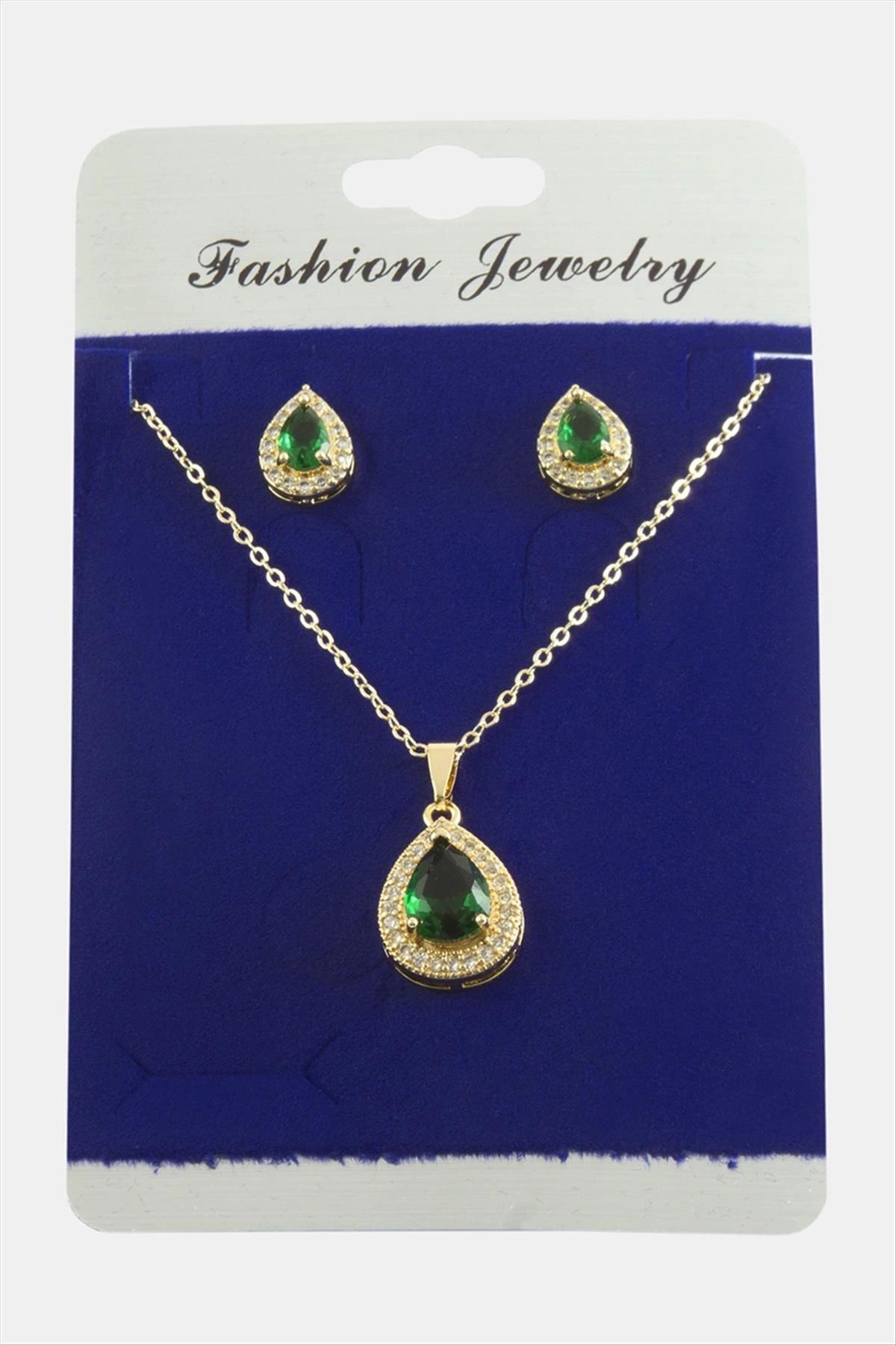 Modafiks Damla Zirkon Taşlı Set Kolye