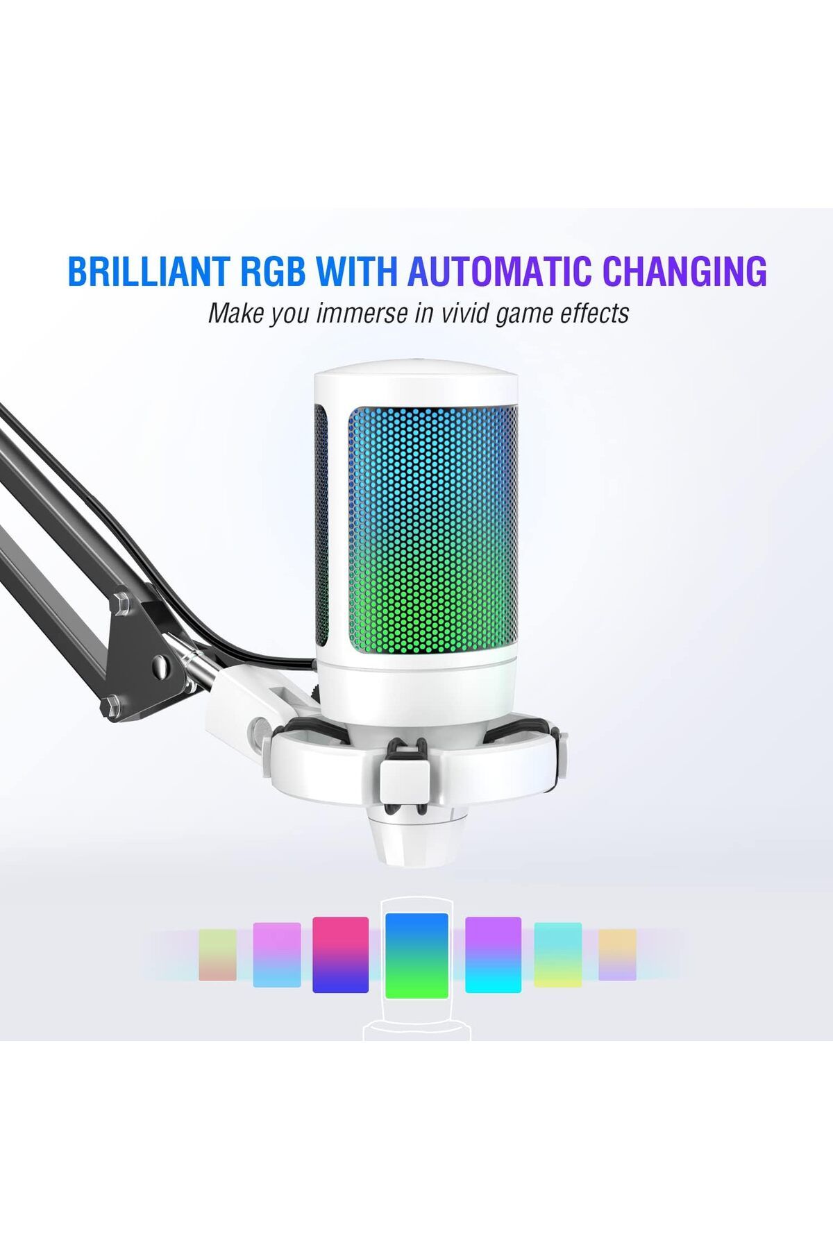 Fifine-Streaming Gaming USB Microphone Kit, PC Condenser RGB Mic Compatible with PS4/PS5, Plug and P 5
