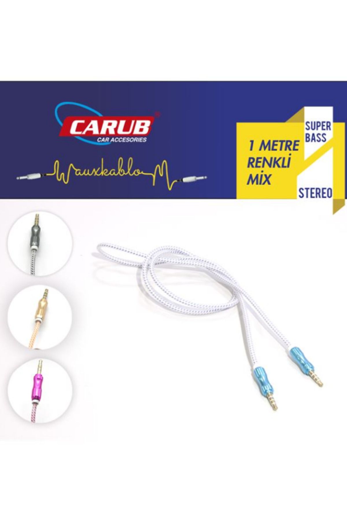 KAPOTO Araç İçi Aux Giriş Kablosu 1 Metre Siyah Beyaz Oto Teyp Müzik Aktarma Kablosu 3.5mm Ses Kablosu