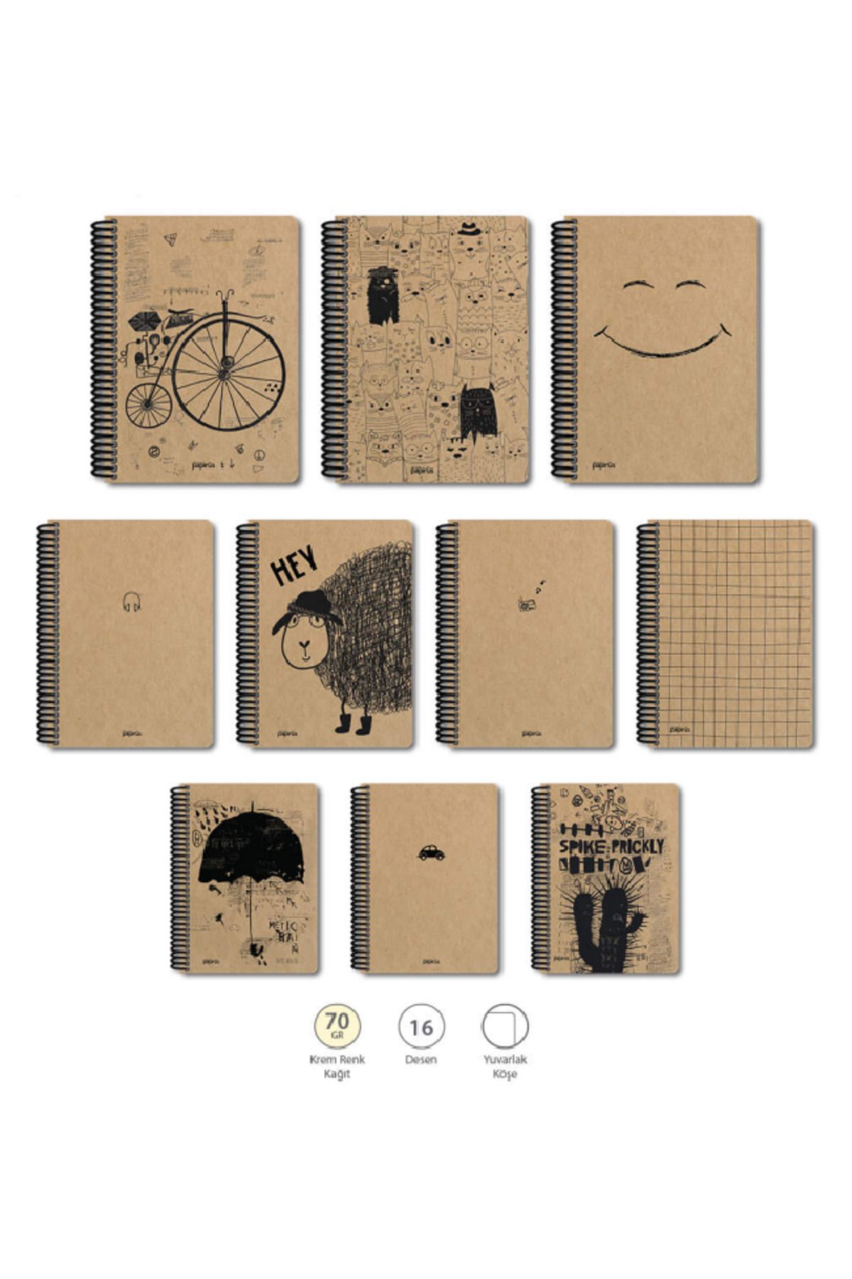PaPirüs KRAFT Spiralli Sert Kapak Defter 19x27 80 Yaprak Kareli