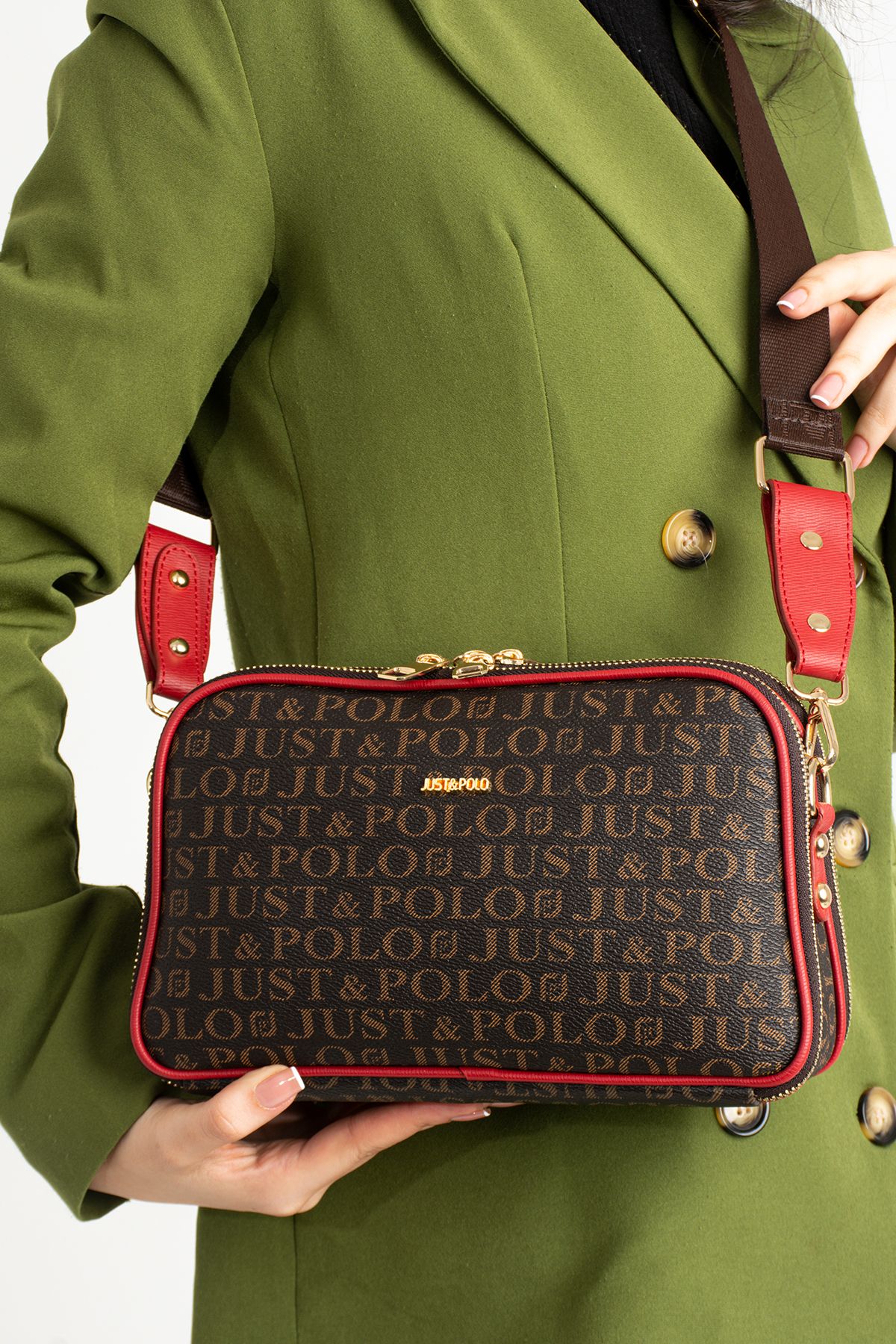 Just Polo Yuri 2053 Emprime Suni Deri Kadın El ve Omuz Çantası (Ebat:En 28 x Boy 17 Cm)