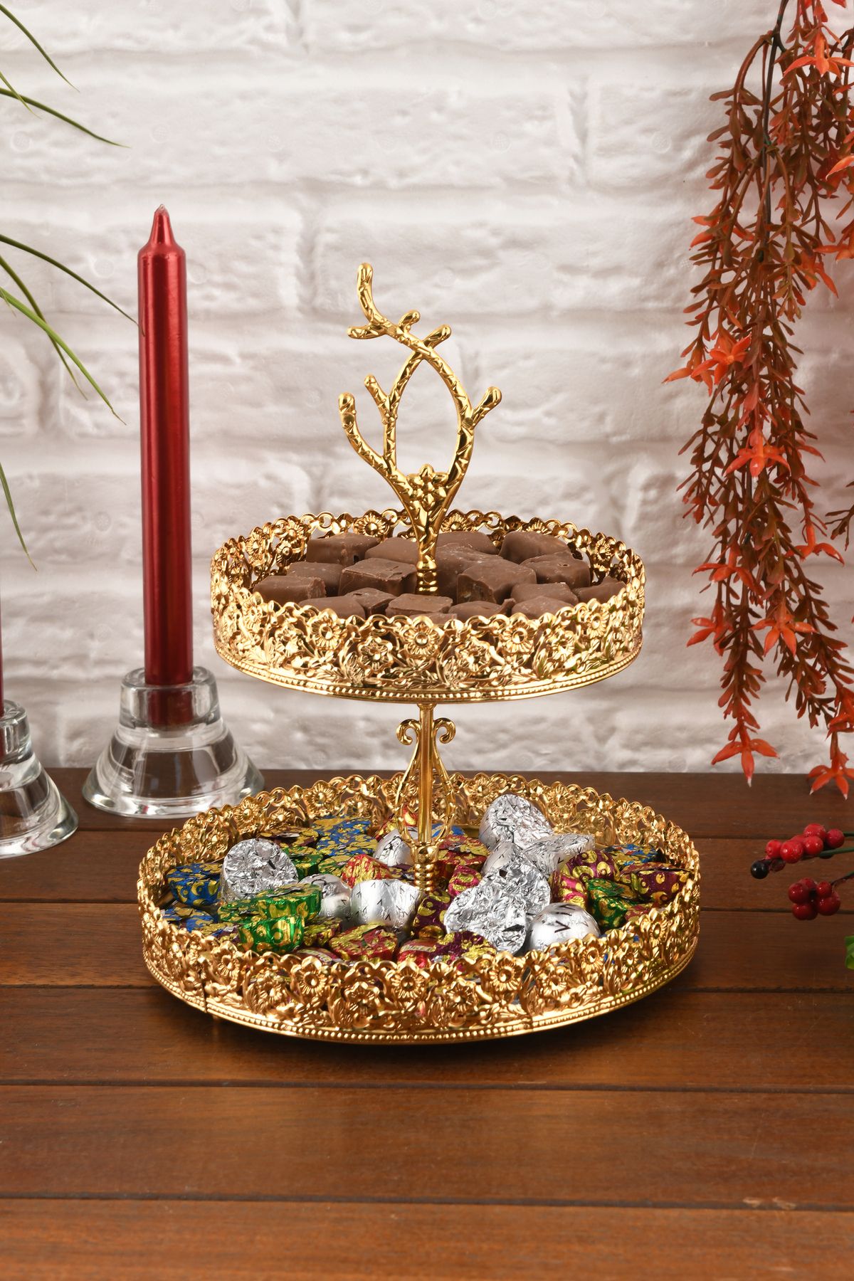 HELVACIOĞLU AKSESUAR 2 Katlı Aynalı Pasta,Tatlı,Kurabiyelik Sunumluk Stand 15-20 Cm