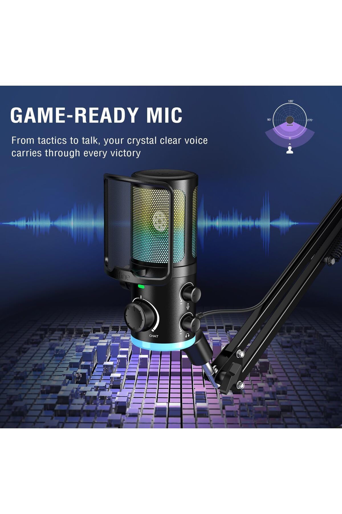 Fifine-AM6T USB Streaming Microphone for PC Gaming, Professional Condenser Mic with RGB, Noise Cance 7