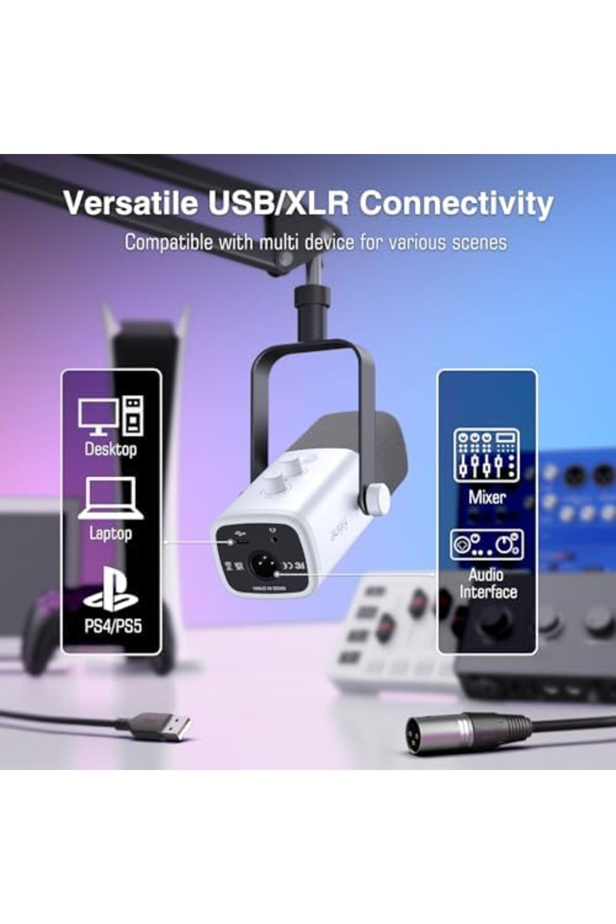 Fifine-Gaming XLR/USB Microphone Kit, Streaming Dynamic Microphone Set for PC/PS5, Computer Mic for 6