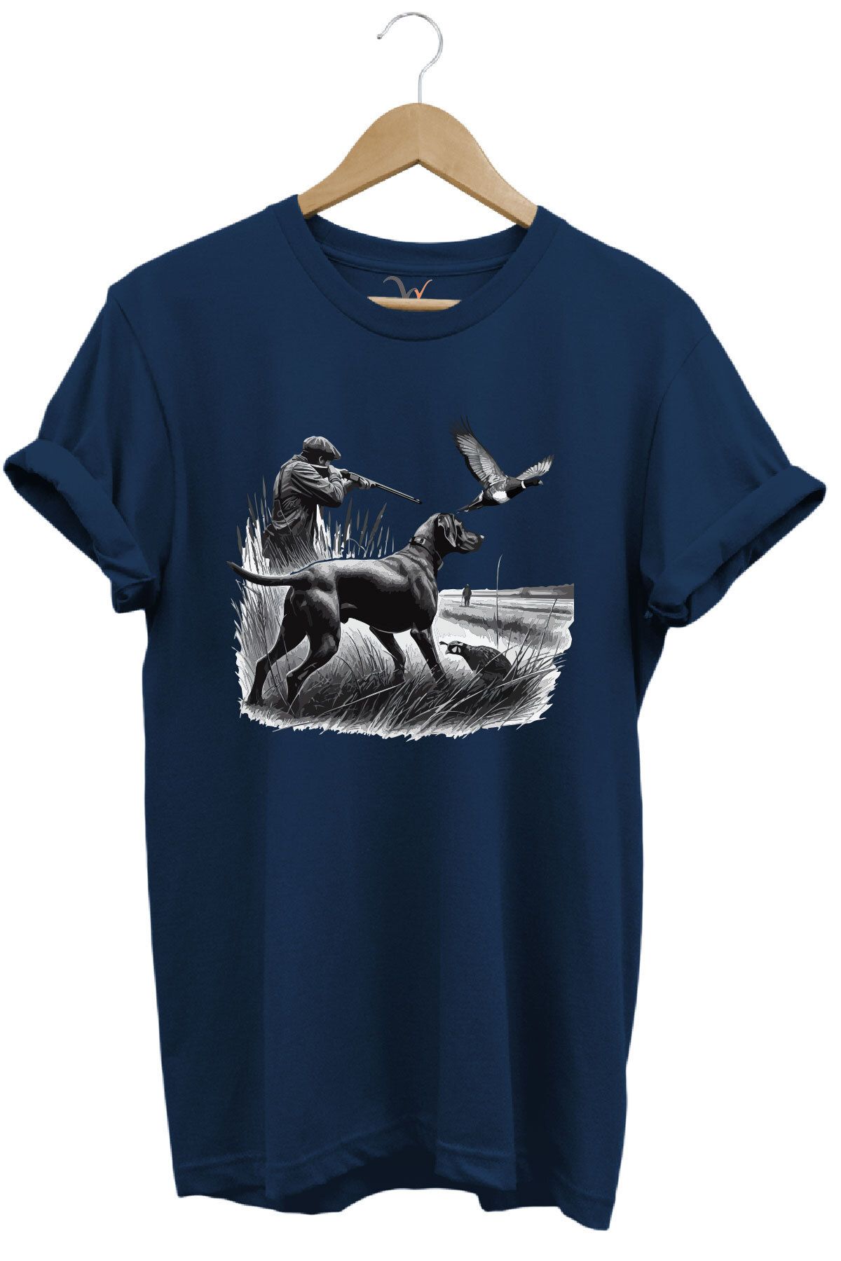 WİDİ Avcılık Temalı Kuş Avı ve Av Köpeği Baskılı %100 Pamuk Regular Fit T-Shirt