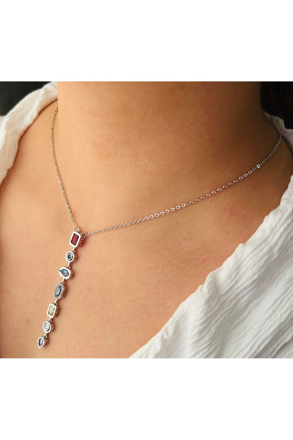 shop RENKLİ TAŞLI Y ZİNCİR KOLYE
