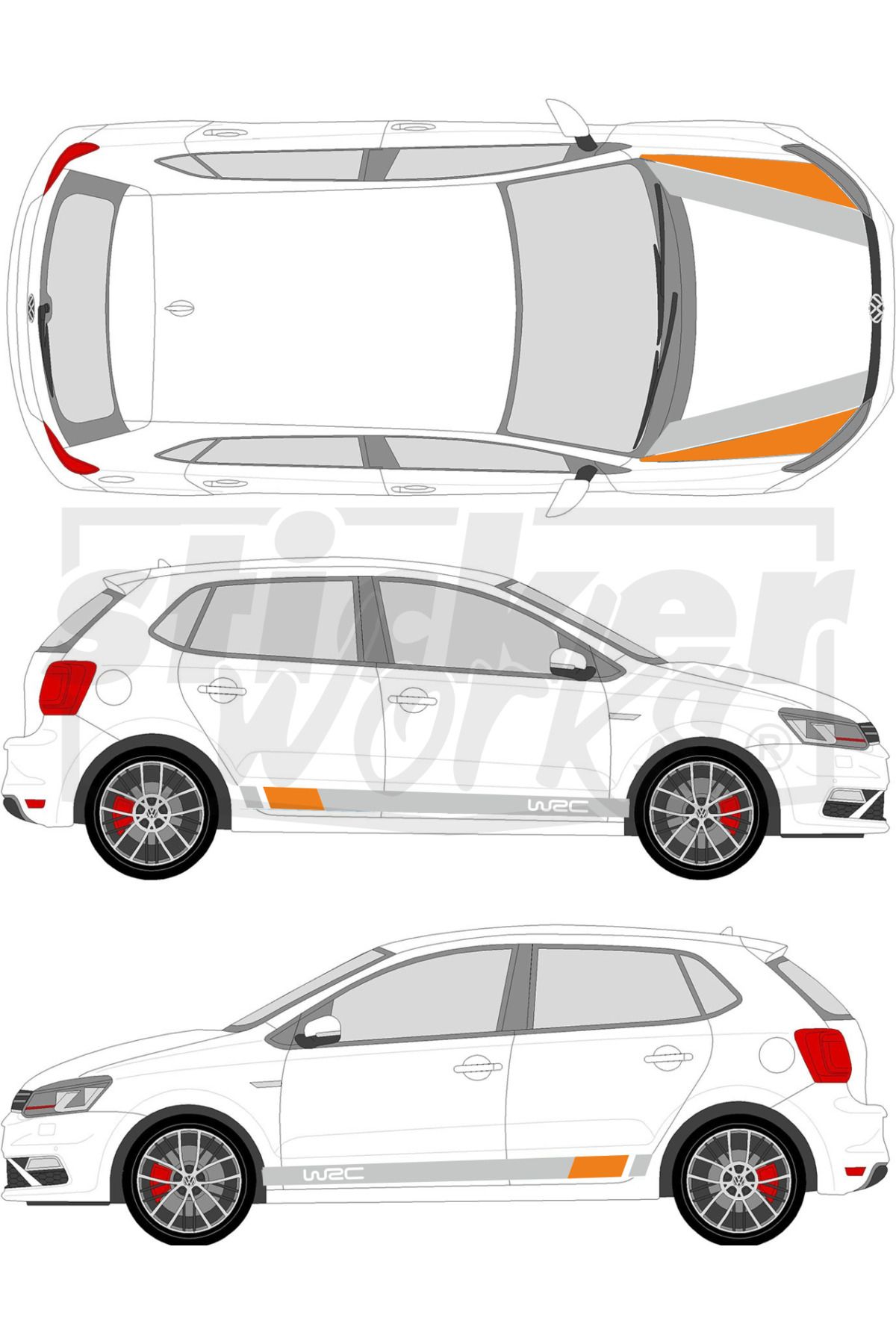 Sticker Works Vw Polo Wrc Sticker Seti - WRC Kaput Şerit - WRC Yan Şerit