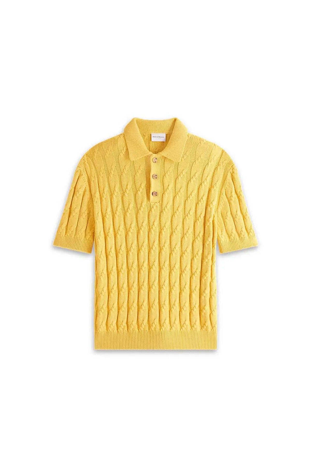 American Rag Cie Şık Sarı Kısa Kollu Sweatshirt: Le Polo Torsade - Yüksek Kalite Pamuk ve Kaşmir Karışımı