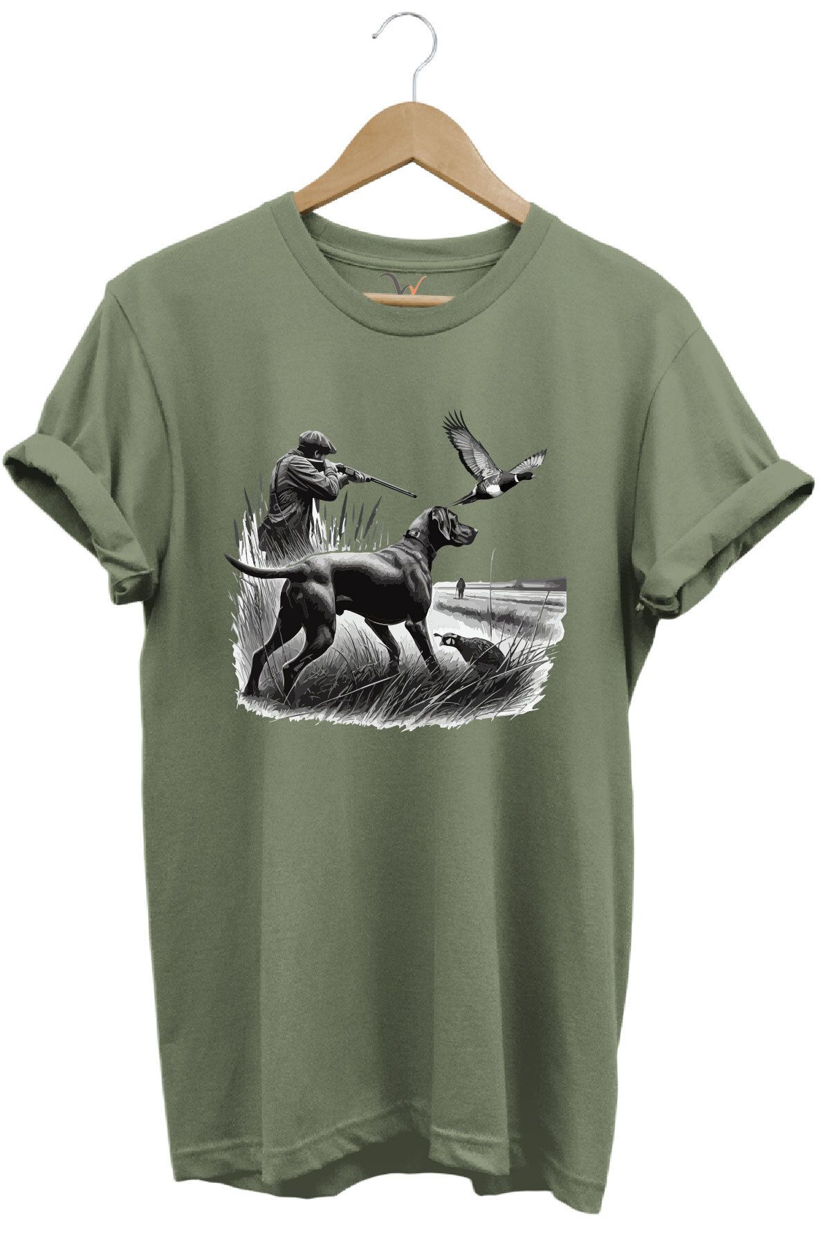 WİDİ Avcılık Temalı Kuş Avı ve Av Köpeği Baskılı %100 Pamuk Regular Fit T-Shirt