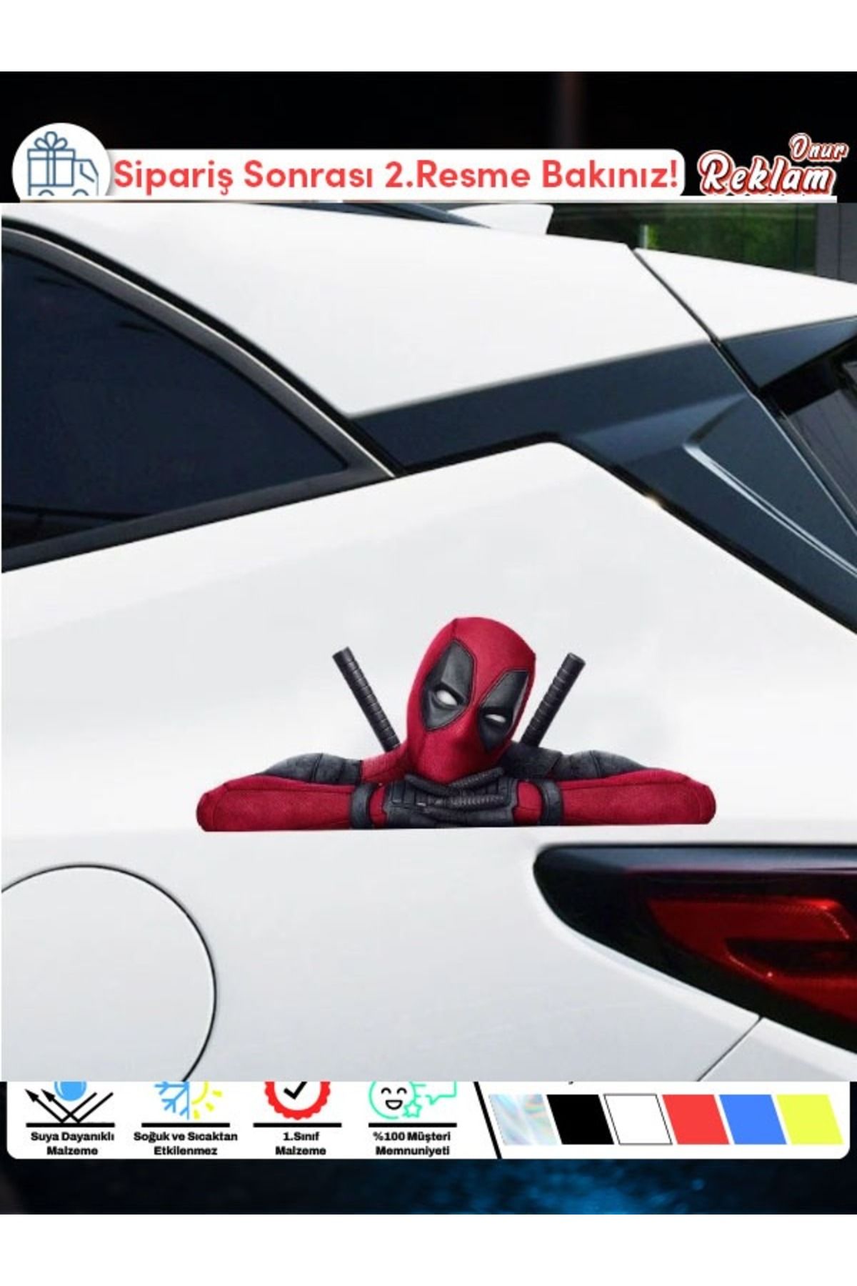 Onur Reklam Deadpool Temalı 3D Araç Sticker – Suya Dayanıklı Komik Tasarım