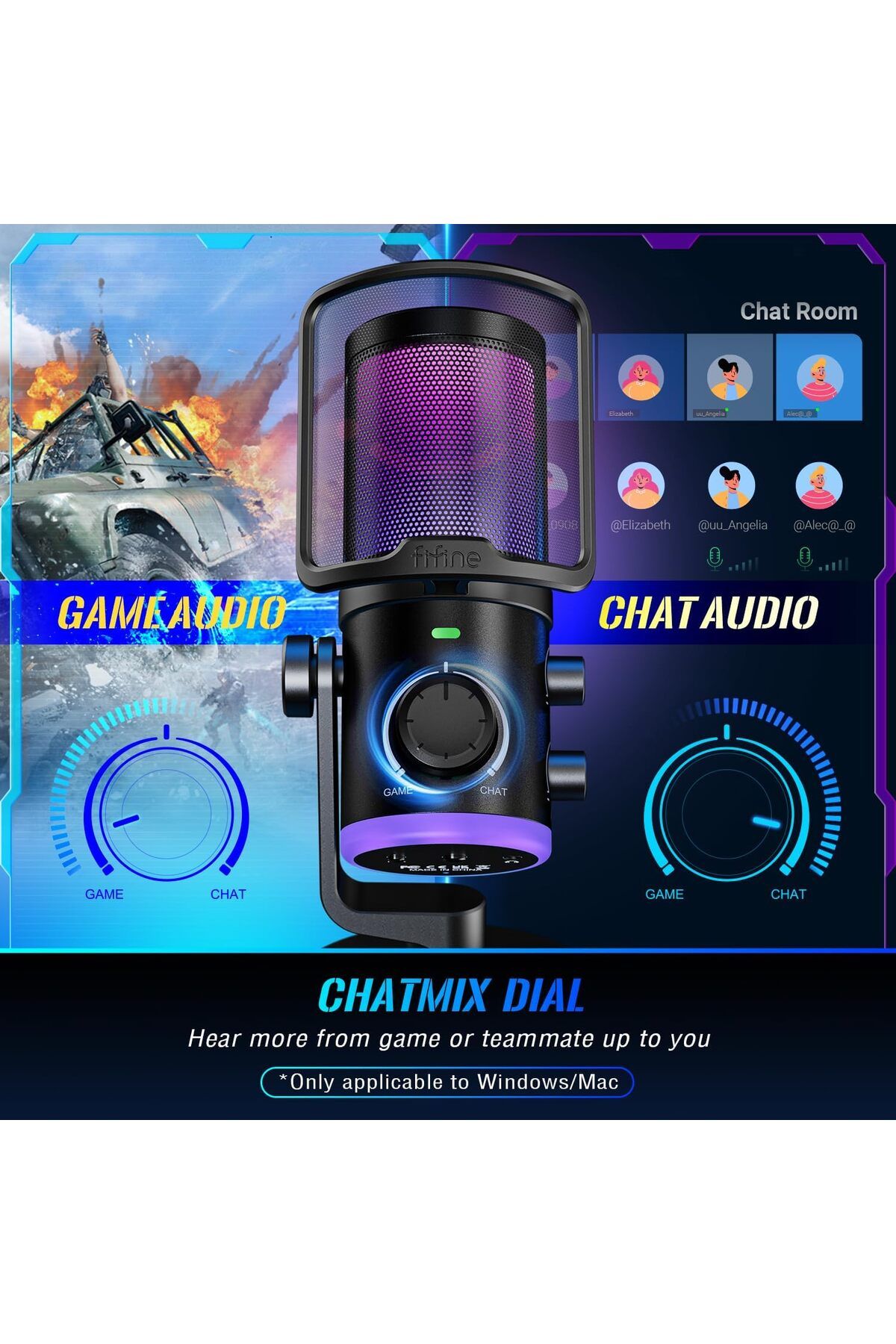Fifine-Gaming PC Microphone, USB Streaming Microphone with Game Chat Balance, Computer Condenser Des 5