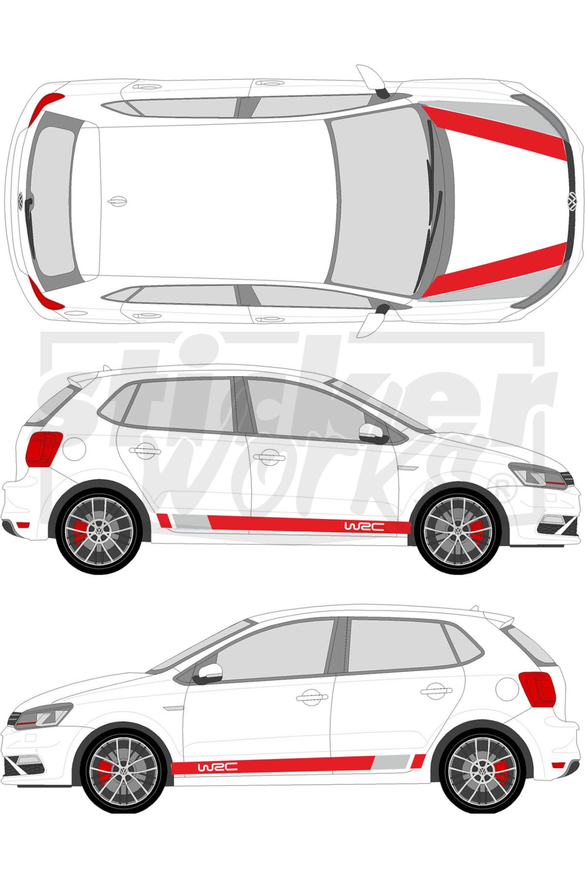 Sticker Works Vw Polo Wrc Sticker Seti - WRC Kaput Şerit - WRC Yan Şerit