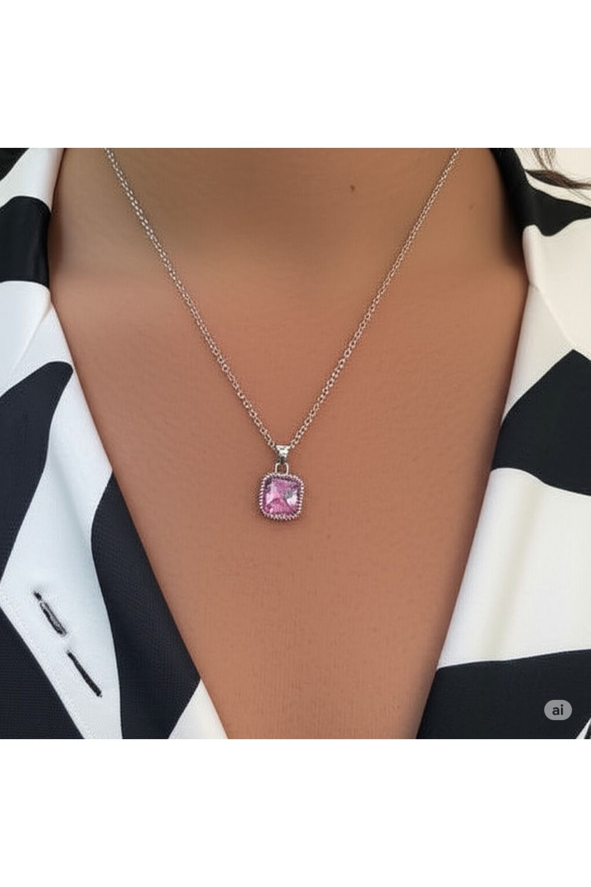 FAMEMUS ACCESSORY Çelik Kolye – Mor Taşlı Zarif Tasarım