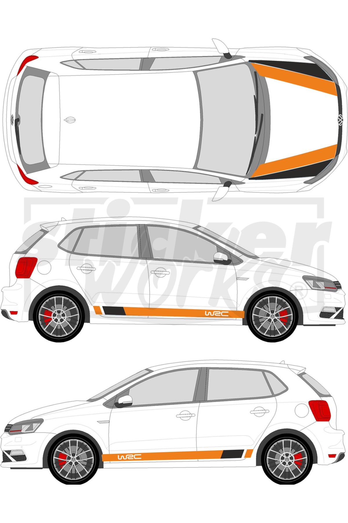 Sticker Works Vw Polo Wrc Sticker Seti - WRC Kaput Şerit - WRC Yan Şerit