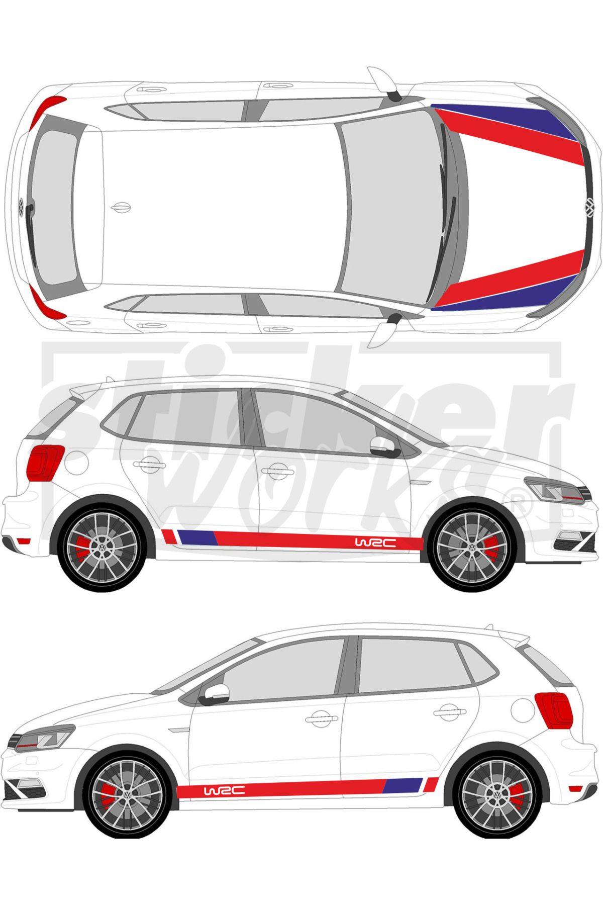 Sticker Works Vw Polo Wrc Sticker Seti - WRC Kaput Şerit - WRC Yan Şerit