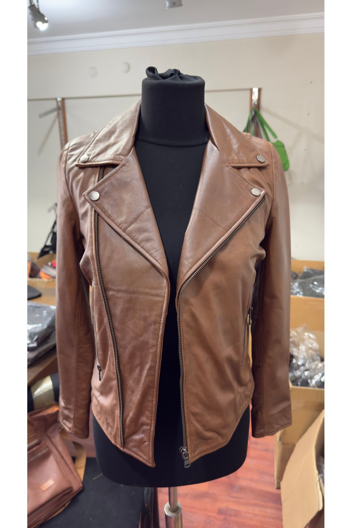 ZELIA Wear Mocha Rüzgar Kadın Hakiki Deri Ceket