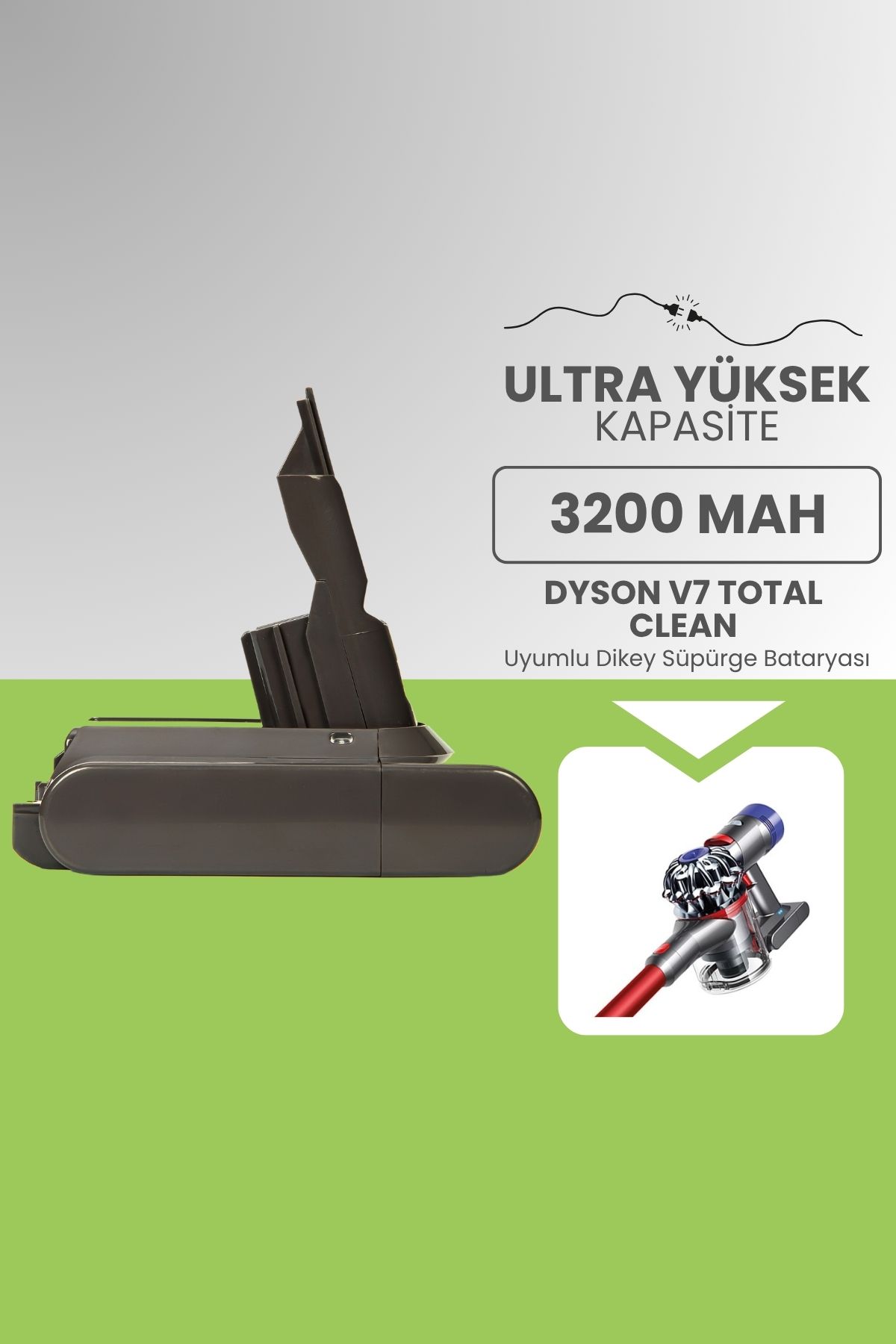 ROBOPİL Dyson V7 Total Clean Uyumlu Batarya (ULTRA YÜKSEK KAPASİTE) 21.6 V 3200mah Dikey Süpürge Bataryası