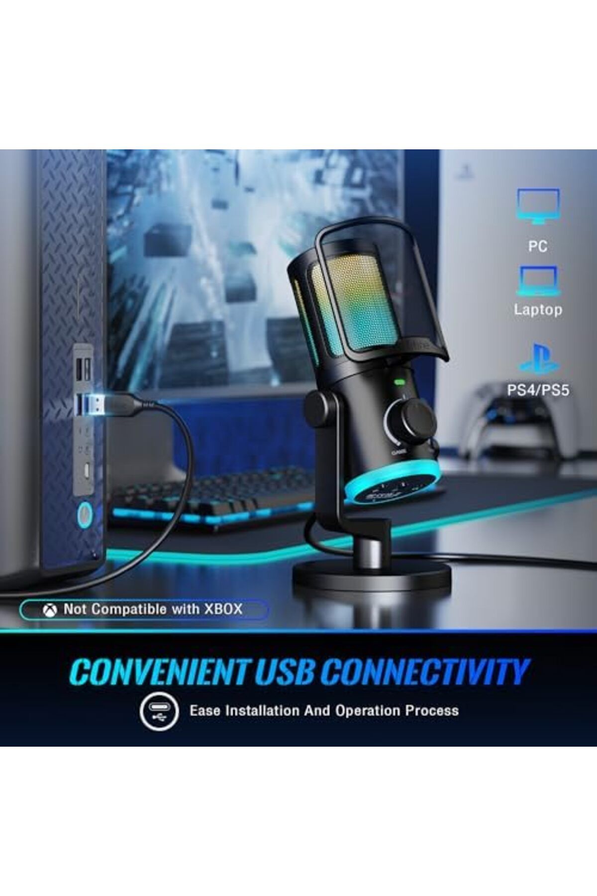 Fifine-Gaming PC Microphone, USB Streaming Microphone with Game Chat Balance, Computer Condenser Des 8