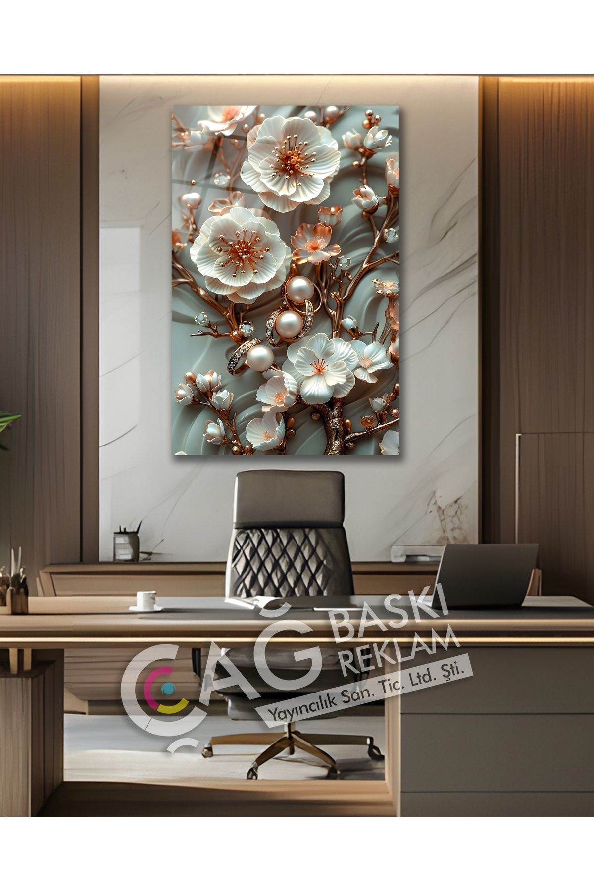 Çağ Baskı Çiçek Vitray Görünüm Göz Alıcı Estetik Cam Tablo Modern Ev Ofis Salon Oda Duvar Dekoru Hediyelik