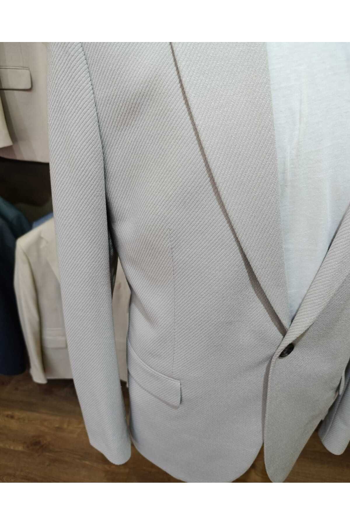 Ted Davıd-Light Gray Half Lined Single Button Blazer Jacket 3