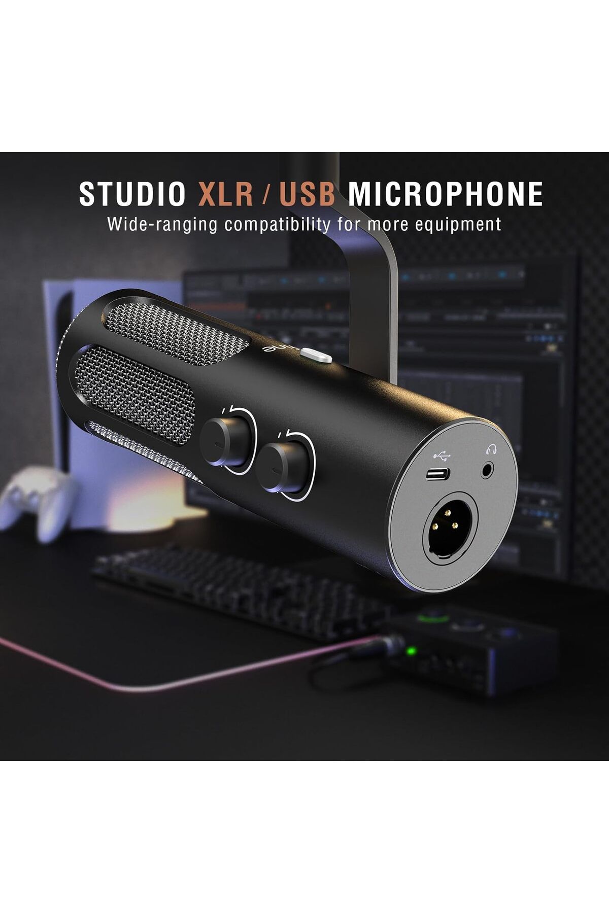 Fifine-XLR/USB Podcast Dynamic Microphone for Streaming, Studio XLR Microphone, PC Streamer Mic All 3